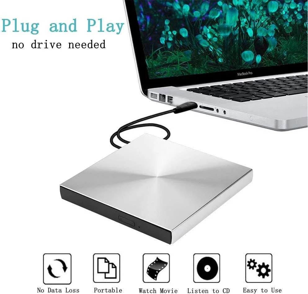 درایو نوری اکسترنال CD DVD، درایو CD فوق العاده باریک قابل حمل، انتقال داده 5 گیگابیت بر ثانیه، رایتر DVD اکسترنال با محافظت چند سطحی، درایو DVD پاپ آپ USB 3.0