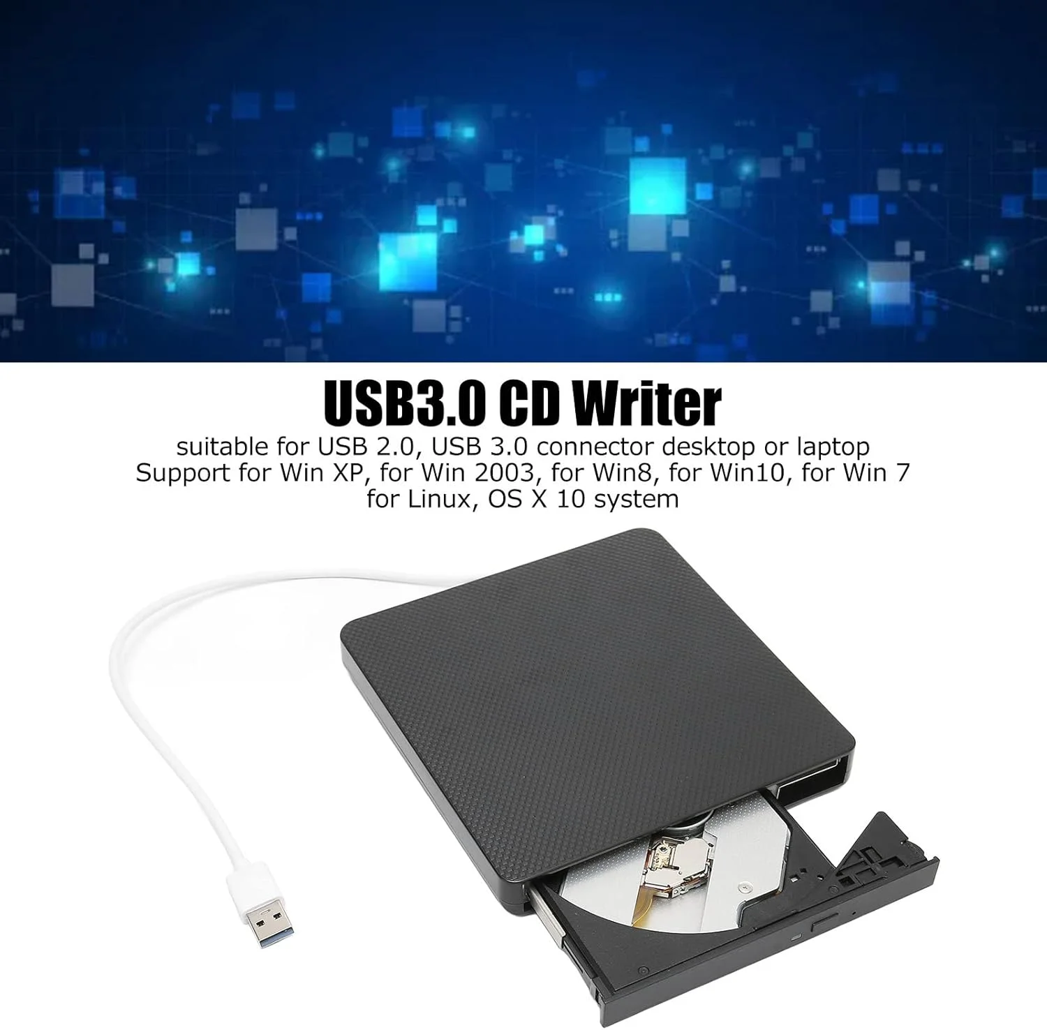 درایو نوری اکسترنال CD DVD، USB3.0 USB2.0 USB1.1 Type C باریک قابل حمل اکسترنال CD RW درایو DVD RW رایتِر پلیر برای لپ تاپ نوت بوک کامپیوتر رومیزی (مشکی)