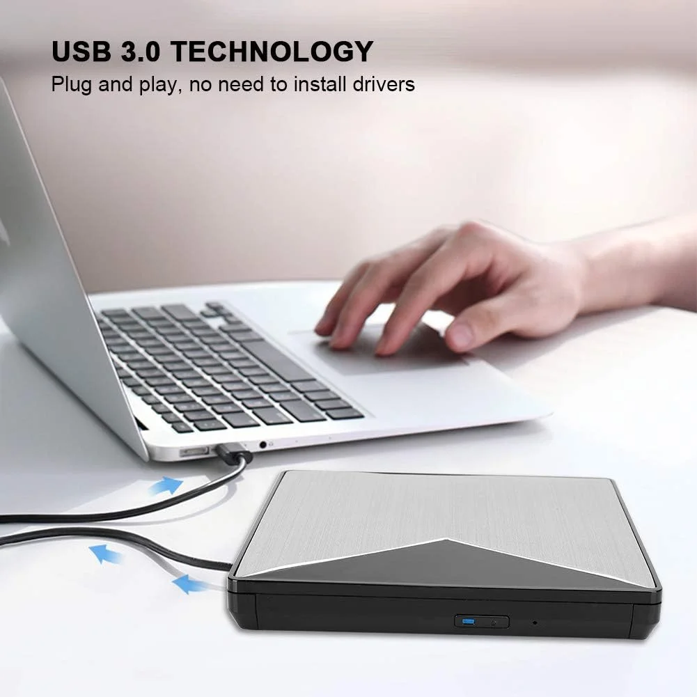 درایو نوری اکسترنال CD DVD، USB 3.0 قابل حمل اکسترنال CD DVD رایتر و رکوردر 2 مگابایت USB برای سیستم عامل های WindowsXP/2003/2000/Vista/7/8.1/10/Linux/ios
