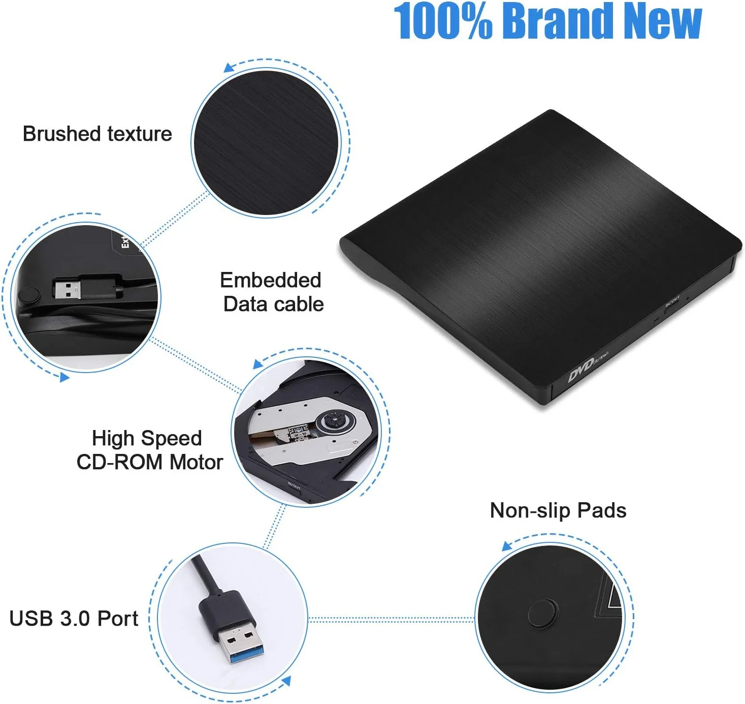 درایو اکسترنال CD/DVD برای لپ تاپ، USB 3.0 قابل حمل DVD CD+/-RW درایو باریک DVD/CD ROM ریرایتر برنر رایتر، انتقال داده با سرعت بالا پرو دسکتاپ ویندوز/ویستا/7/8/10، مک OSX و لینوکس (مشکی 1)