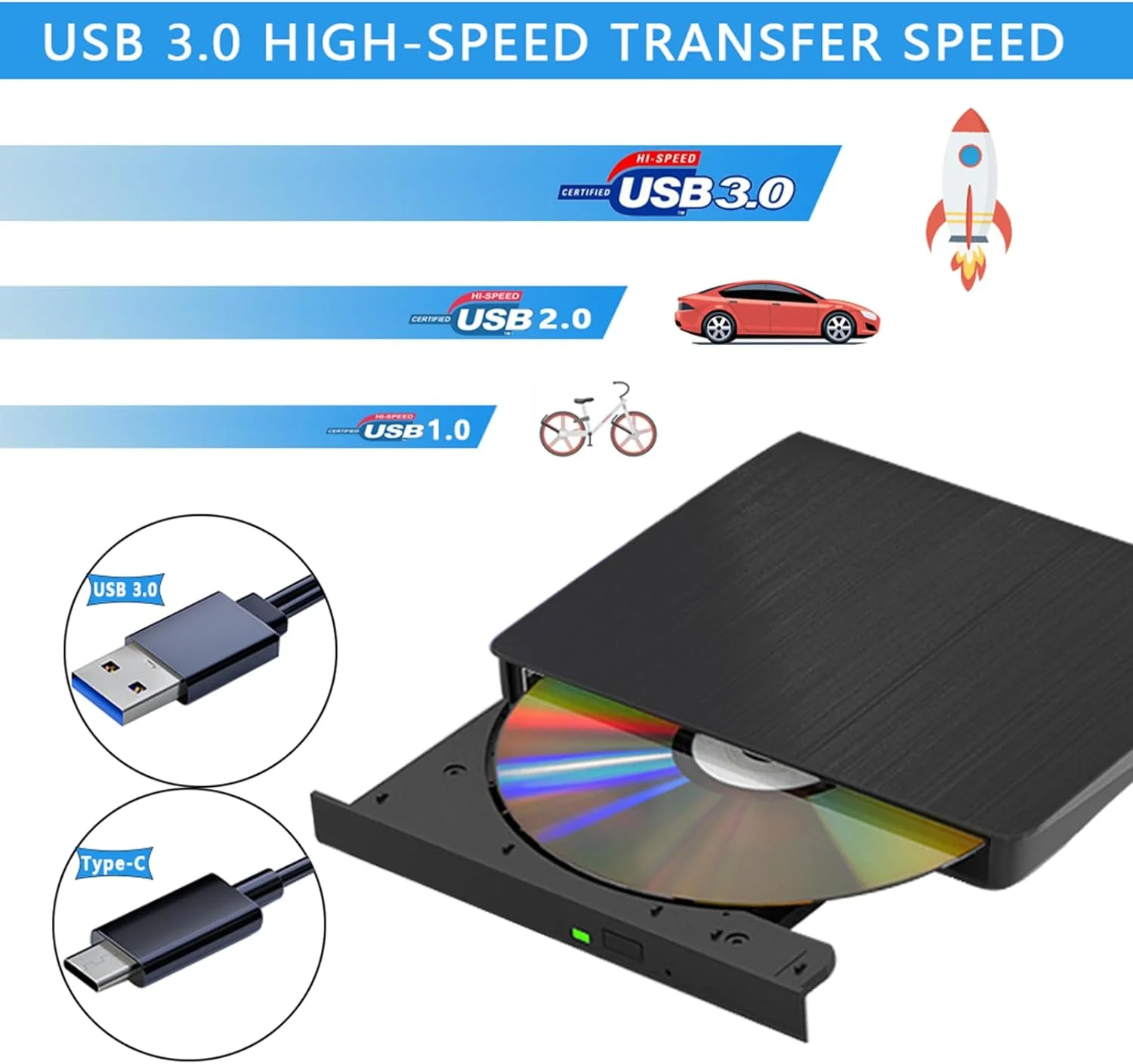 درایو CD اکسترنال قابل حمل USB3.0، مناسب برای انتقال پرسرعت داده برای لپ تاپ/کامپیوترهای رومیزی ویندوز xp /7/8.1/10