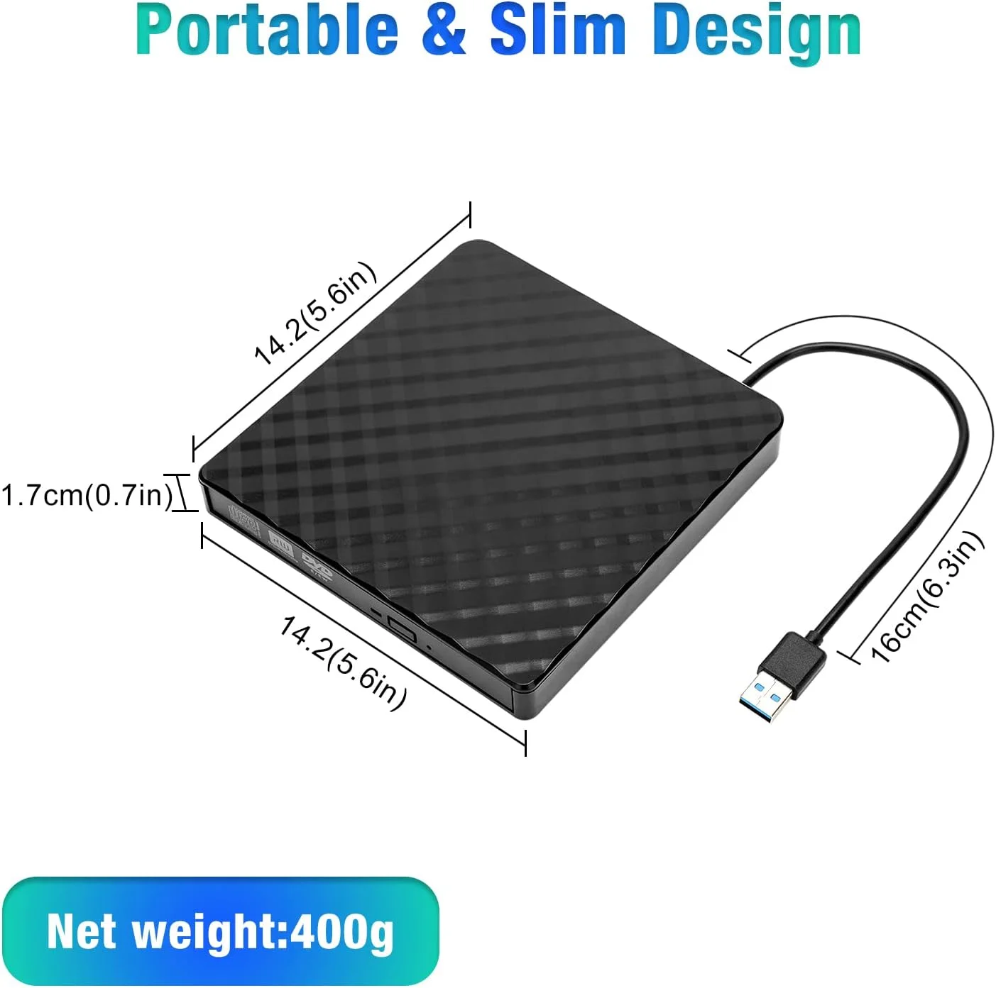 درایو نوری اکسترنال USB 3.0 باریک و قابل حمل، خواننده و نویسنده CD/DVD-RW، انتقال داده با سرعت بالا و نویز کم، مناسب برای لپ تاپ و کامپیوترهای رومیزی و سیستم عامل های Windows/Mac