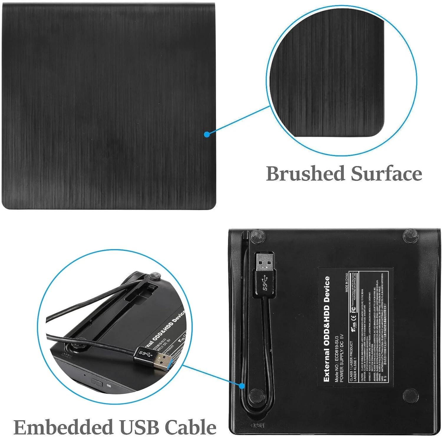 درایو اکسترنال CD DVD، USB 3.0 قابل حمل و باریک، پلیر، رایتِر، ریدر و بازنویس CD DVD، درایو نوری برای کامپیوتر، لپ تاپ و دسکتاپ، ویندوز 7/8/10/11/XP/Mac OS