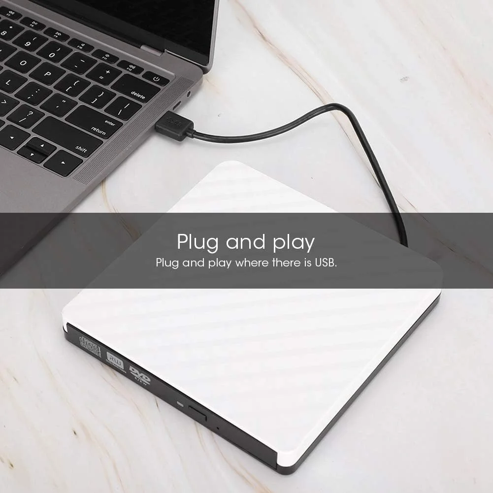 درایو DVD اکسترنال، درایو CD DVD/RW قابل حمل USB 3.0، رایتر DVD/CD ROM، برای کامپیوتر رومیزی، نوت بوک، برای ویندوز 98/SE/ME/2000/XP/VISTA/Win7/8 (سفید)