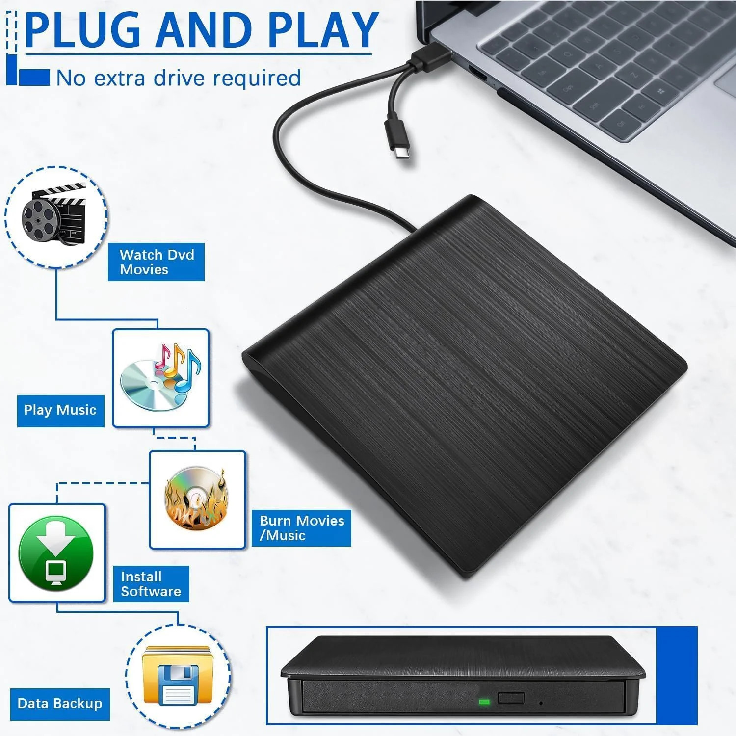 درایو نوری اکسترنال USB 3.0 برای لپ تاپ، پخش کننده CD/DVD قابل حمل، رایتر و خواننده DVD/CD ROM، سازگار با لپ تاپ، کامپیوتر، ویندوز، مک پرو، مک بوک و لینوکس