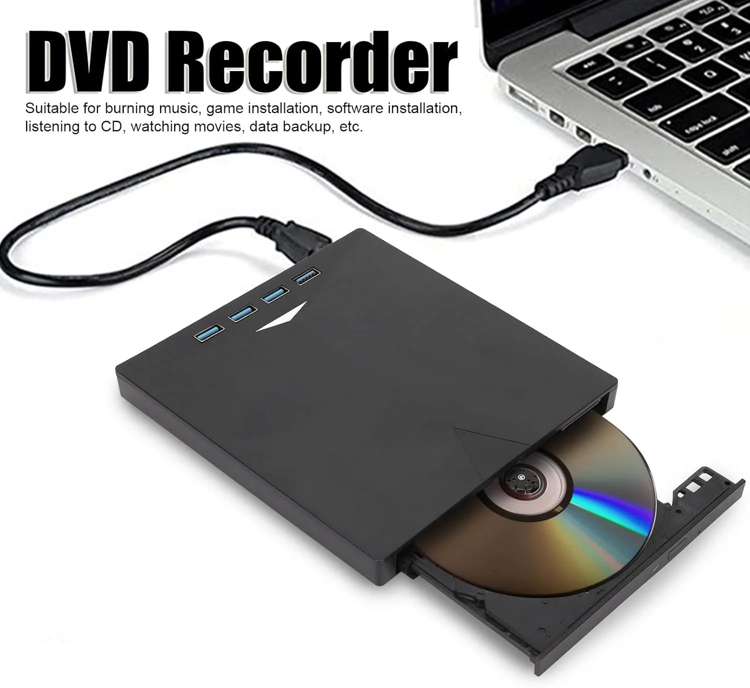 درایو DVD اکسترنال، USB 3.0 Type C قابل حمل CD DVD +/-RW با کابل USB، DVD CD ROM رایتر و ریدر برای ویندوز، لینوکس و سیستم عامل OS