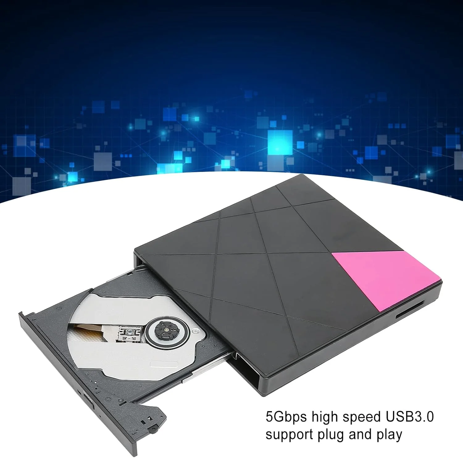 درایو DVD اکسترنال، USB 3.0 قابل حمل CD DVD رایتر و رکوردر 5Gbps سرعت بالا، طراحی باریک Plug and Play برای لپ تاپ و کامپیوتر