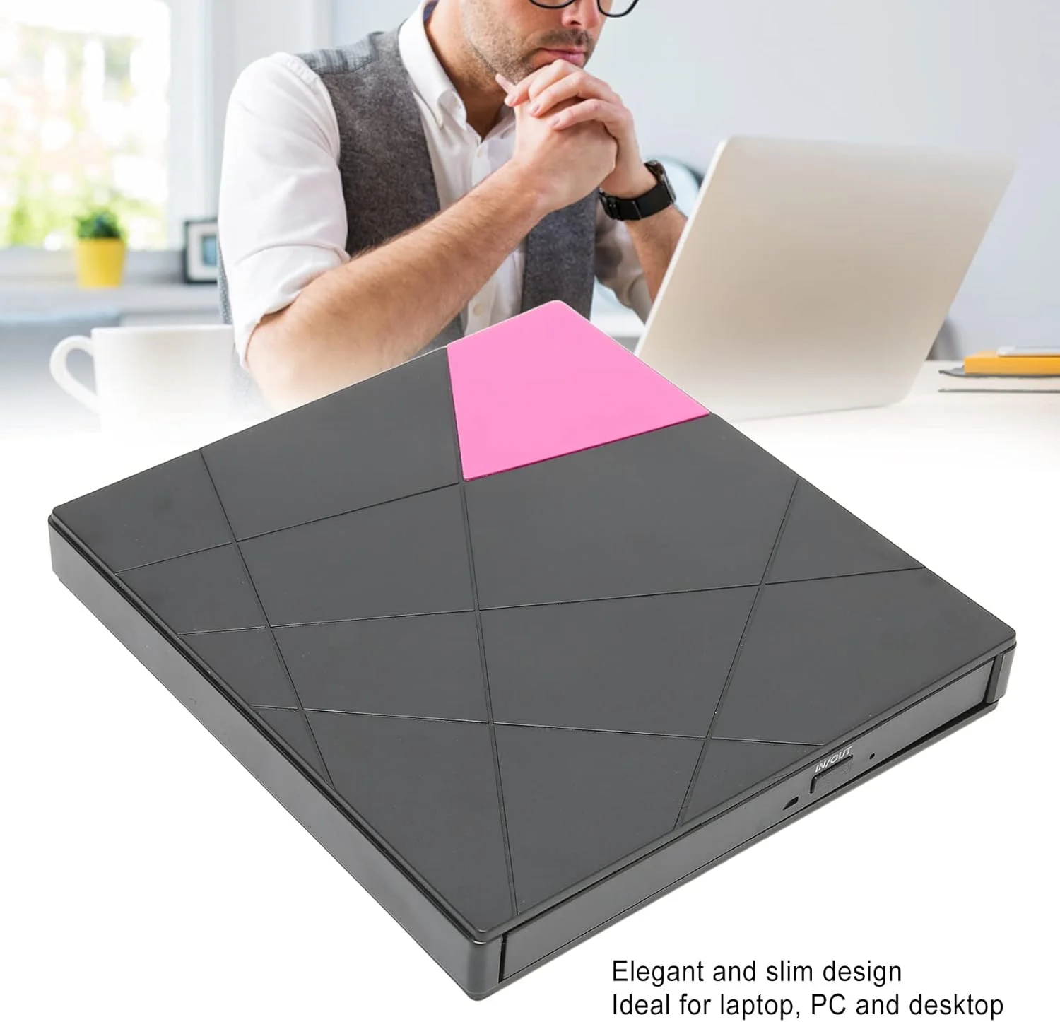 درایو DVD اکسترنال، USB 3.0 قابل حمل CD DVD رایتر و رکوردر 5Gbps سرعت بالا، طراحی باریک Plug and Play برای لپ تاپ و کامپیوتر