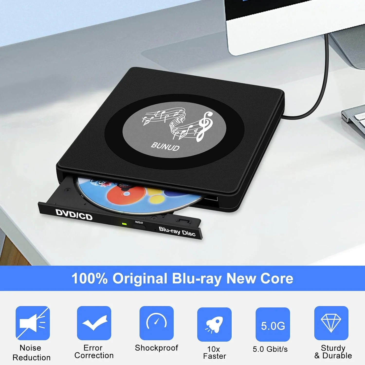 درایو بلوری اکسترنال، USB 3.0 Type-C قابل حمل بلوری رایتر BD BD پلیر خواندن/نوشتن با 2 پورت USB و اسلات های TF/SD، درایو نوری بلوری DVD برای لپ تاپ PC ویندوز 11 مک بوک پرو ایر دسکتاپ لینوکس