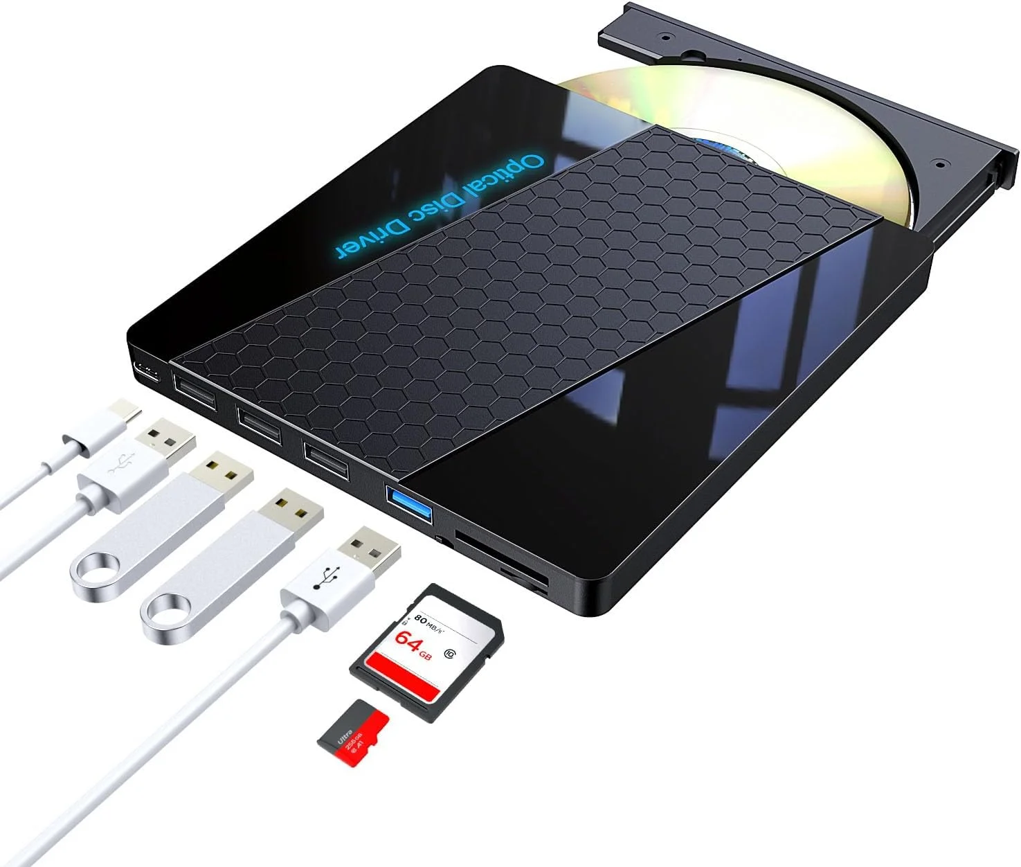 درایو DVD اکسترنال، درایو CD/DVD +/-RW اکسترنال USB 3.0 قابل حمل تایپ C، پخش کننده/رایتر/خواننده CD/DVD برای لپ تاپ، درایو دیسک CD ROM اپتیکال برای لپ تاپ MacBook Windows 10/8/7 / XP/Linux