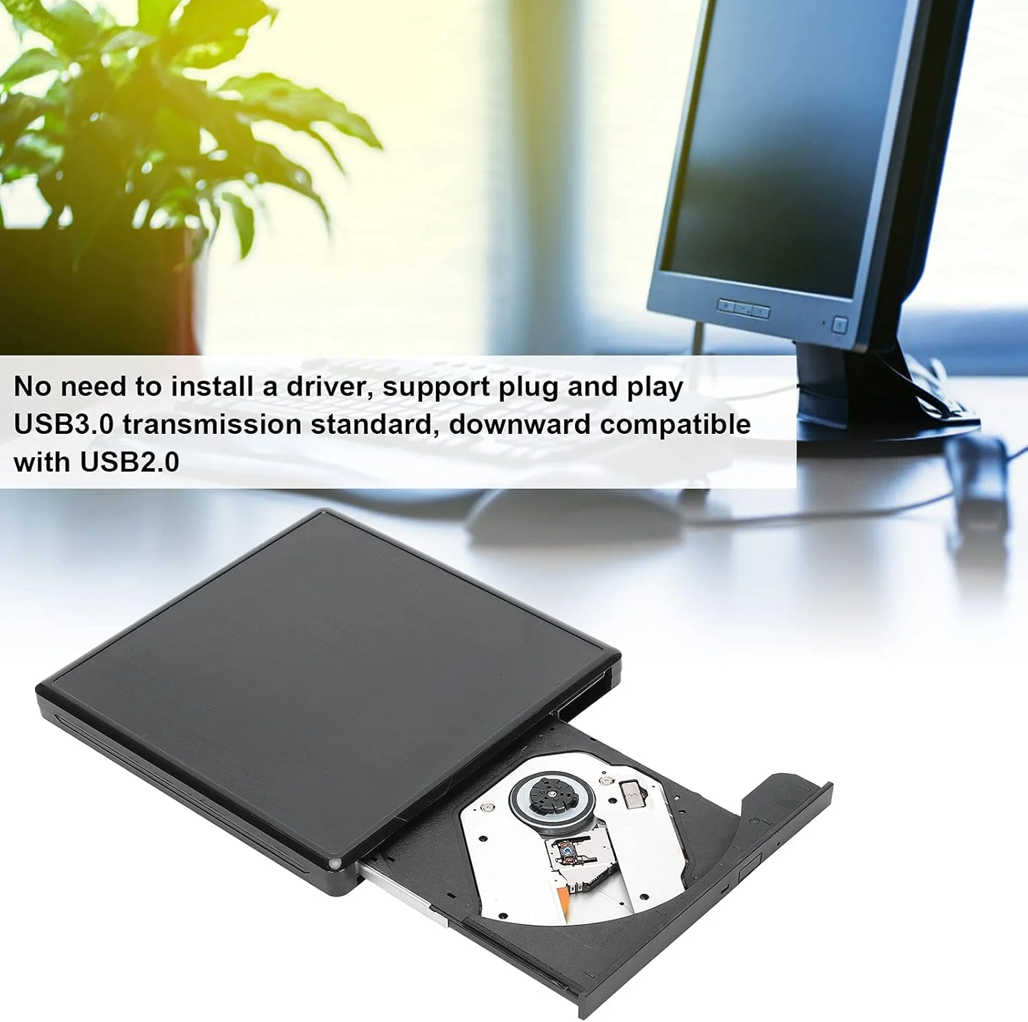 درایو DVD اکسترنال، USB 3.0 قابل حمل DVD/CD برای لپ تاپ CD ROM رایتر، درایو نوری اکسترنال موبایل با رابط دوگانه USB 3.0 و Type-C، سازگار با لپ تاپ و کامپیوتر رومیزی