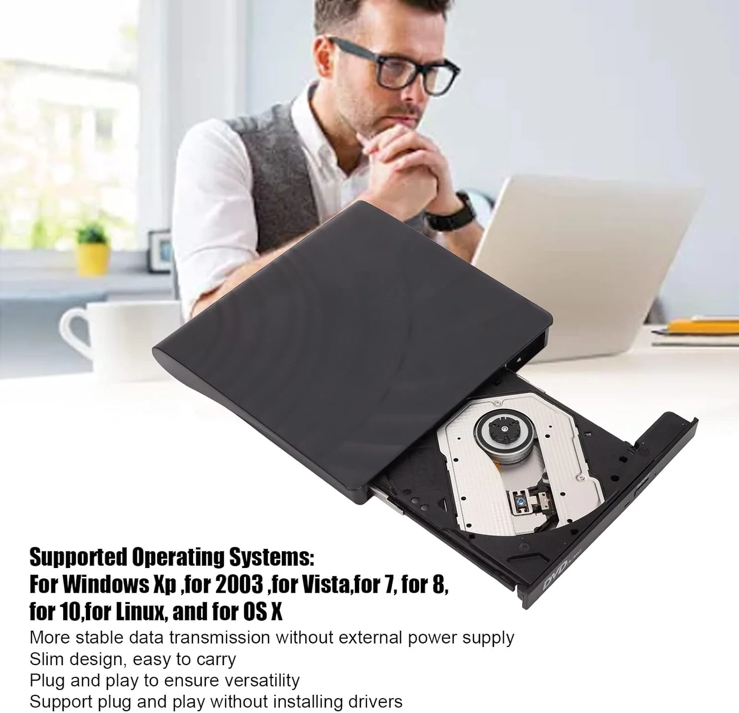 درایو DVD اکسترنال، USB 3.0 Type C قابل حمل CD DVD RW درایو نوری DVD Player Burner Rewriter، برای Macbook Pro Air، برای ویندوز لینوکس OS X