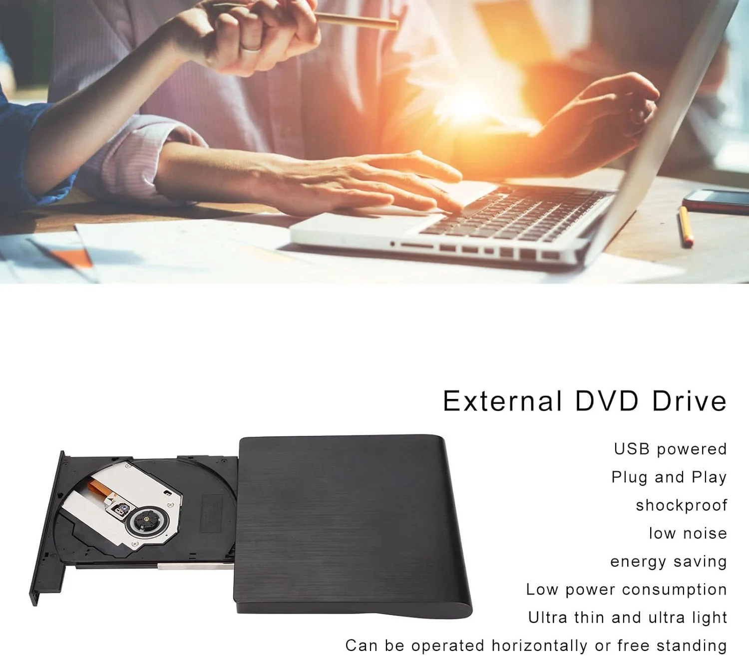 درایو DVD اکسترنال، درایو نوری اکسترنال قابل حمل USB 3.0 CD DVD Burner برای کامپیوتر رومیزی، لپ تاپ، کامپیوتر All in one، Ultrabook