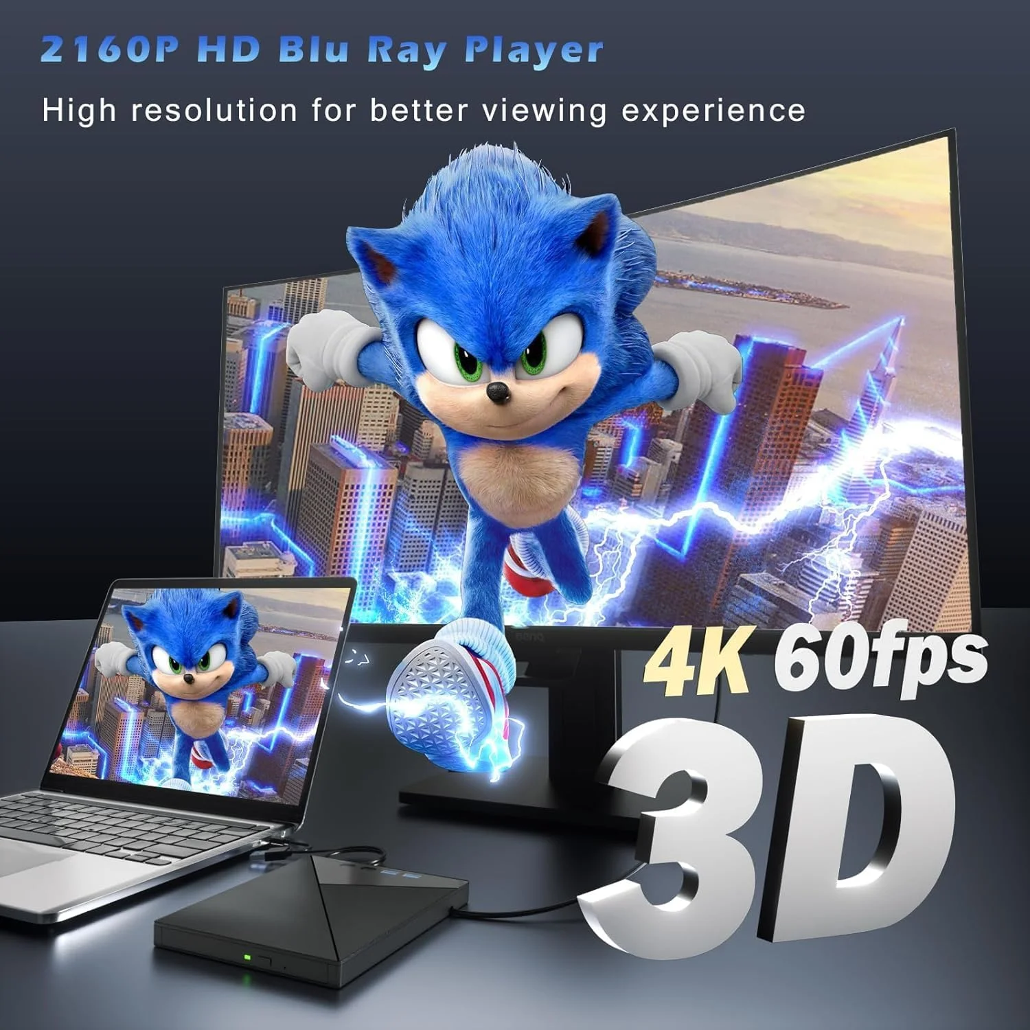 درایو بلوری اکسترنال 7 در 1، رایتر بلوری 4K با USB 3.0 Type-C، رایتر CD DVD، پخش کننده BD سه بعدی با پورت های SD/TF، درایو اپتیکال 4K سازگار با لپ تاپ و کامپیوتر ویندوز و MacOS