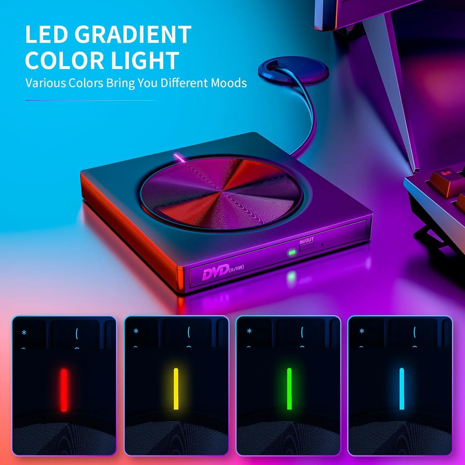 درایو DVD اکسترنال 8 در 1 - USB 3.0 خواننده و نویسنده DVD قابل حمل برای لپ تاپ، دسکتاپ، مک، ویندوز 11/10/8/7 و سیستم عامل لینوکس