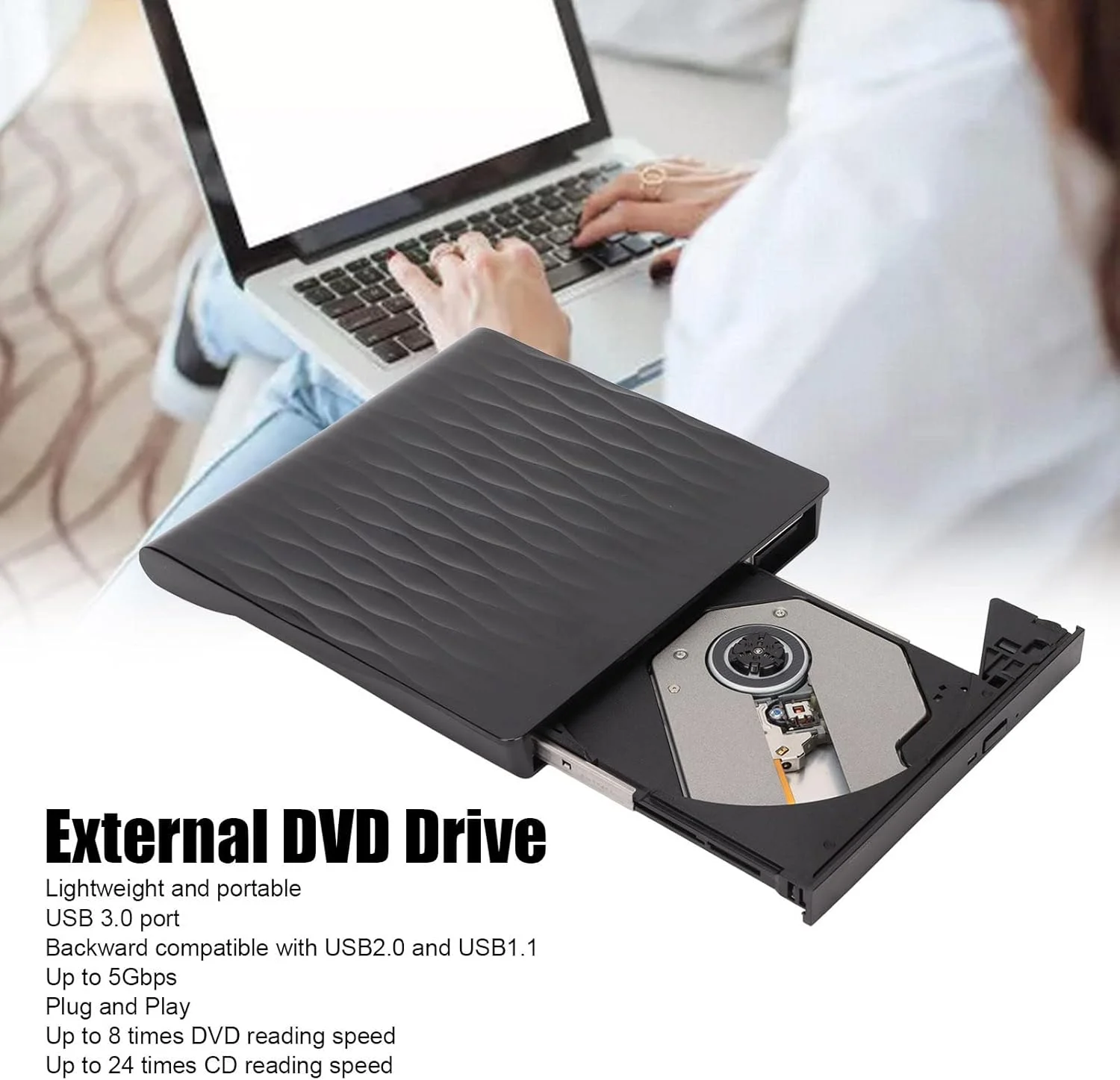 درایو DVD اکسترنال، درایو CD/DVD/RW قابل حمل USB 3.0 / طراحی سبک وزن و مقاوم در برابر ضربه برای لپ تاپ