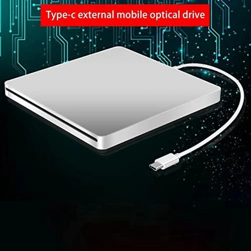 درایو نوری اکسترنال USB مدل Type C، پخش کننده CD و DVD بدون نیاز به نصب، مناسب برای لپ تاپ و کامپیوتر ویندوزی، نقره ای