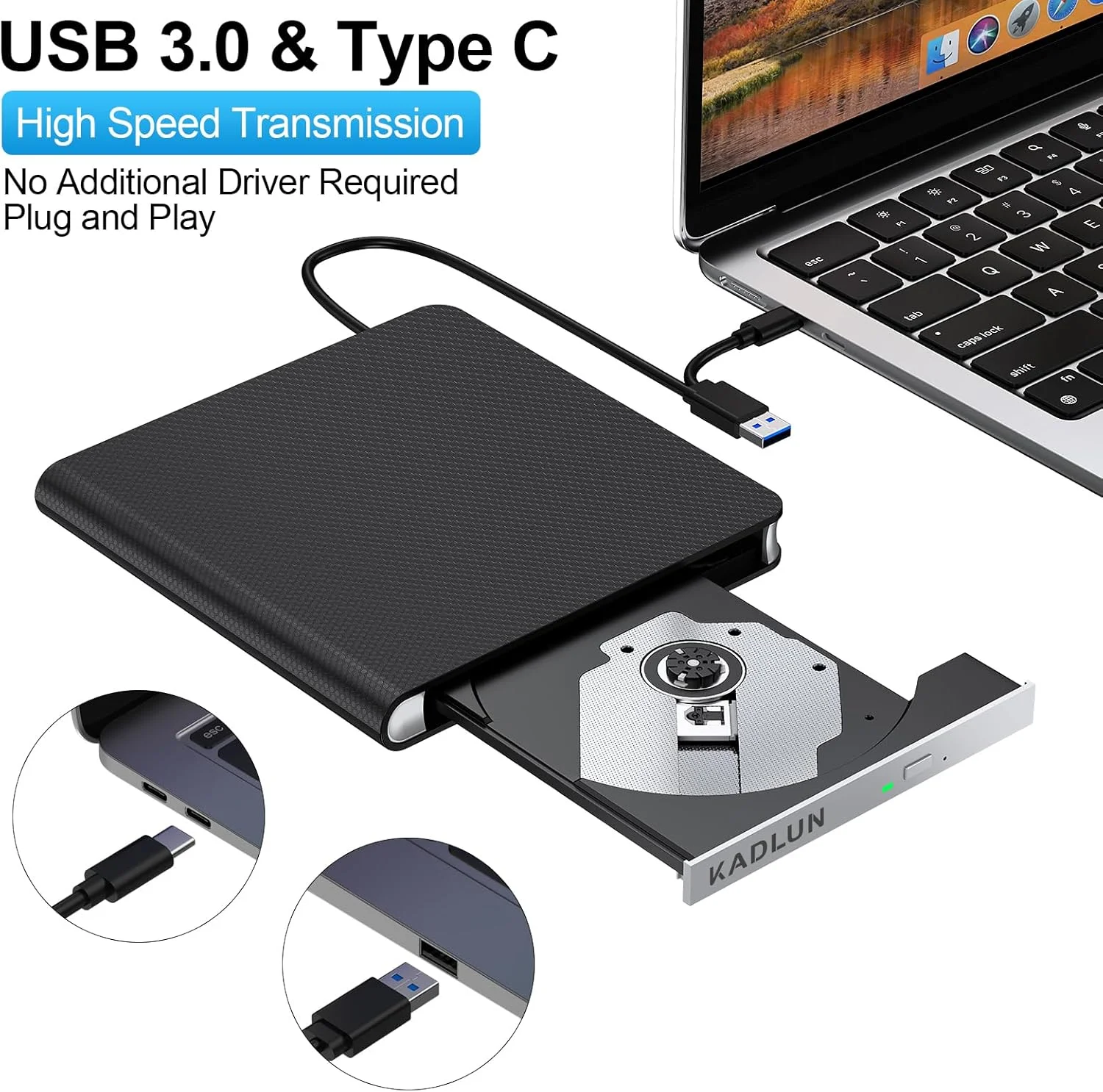 درایو اکسترنال CD DVD برای لپ تاپ USB 3.0 USB C CD Burner درایو اکسترنال DVD قابل حمل CD ROM Burner Reader Writer Drive اکسترنال DVD Player برای لپ تاپ دسکتاپ PC ویندوز 11/10/8/7 MacBook Mac OS Linux