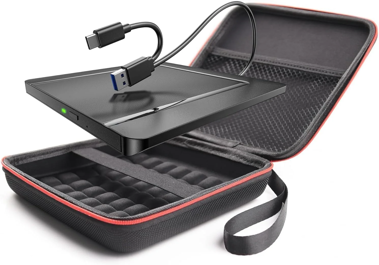 درایو نوری اکسترنال CD DVD، درایو اکسترنال CD DVD +/-RW USB 3.0 قابل حمل، درایو ROM خواننده DVD، رایتر CD اکسترنال دیسک درایو سازگار با لپ تاپ، دسکتاپ، مک، ویندوز 11/10/8/7 (مشکی - کیف نگهداری)