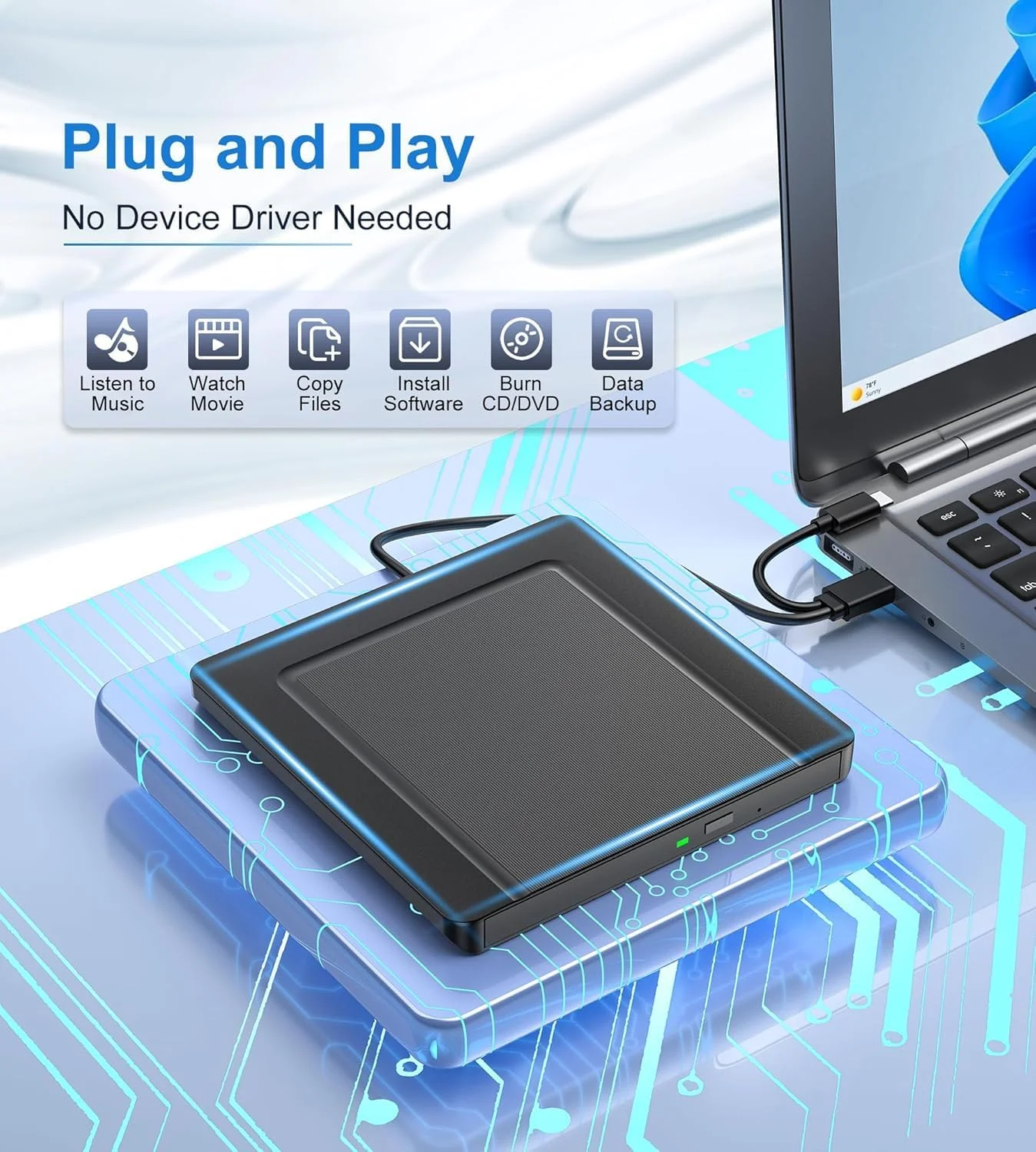 درایو نوری اکسترنال CD DVD، درایو اکسترنال CD DVD +/-RW USB 3.0 قابل حمل، درایو ROM خواننده DVD، رایتر CD اکسترنال دیسک درایو سازگار با لپ تاپ، دسکتاپ، مک، ویندوز 11/10/8/7 (مشکی - کیف نگهداری)