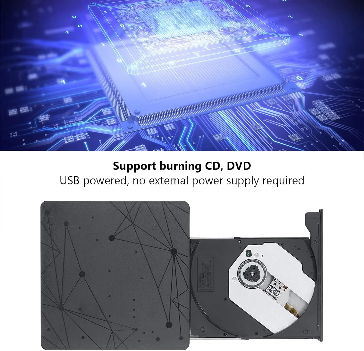 درایو اکسترنال CD DVD USB 3.0، درایو قابل حمل CD RW، پخش کننده DVD برای لپ تاپ، کامپیوتر، دسکتاپ، درایو نوری پلیر رایتر با هاب USB، پشتیبانی از TF، خواندن کارت حافظه