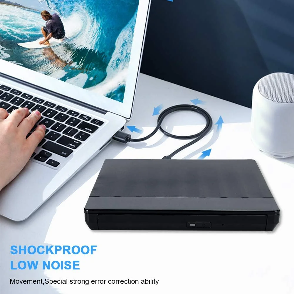 درایو DVD اکسترنال، درایو CD/DVD/RW قابل حمل USB 3.0 Type C / پخش کننده DVD برای لپ تاپ CD ROM Burner سازگار با لپ تاپ دسکتاپ PC Windows Linux OS (مشکی)