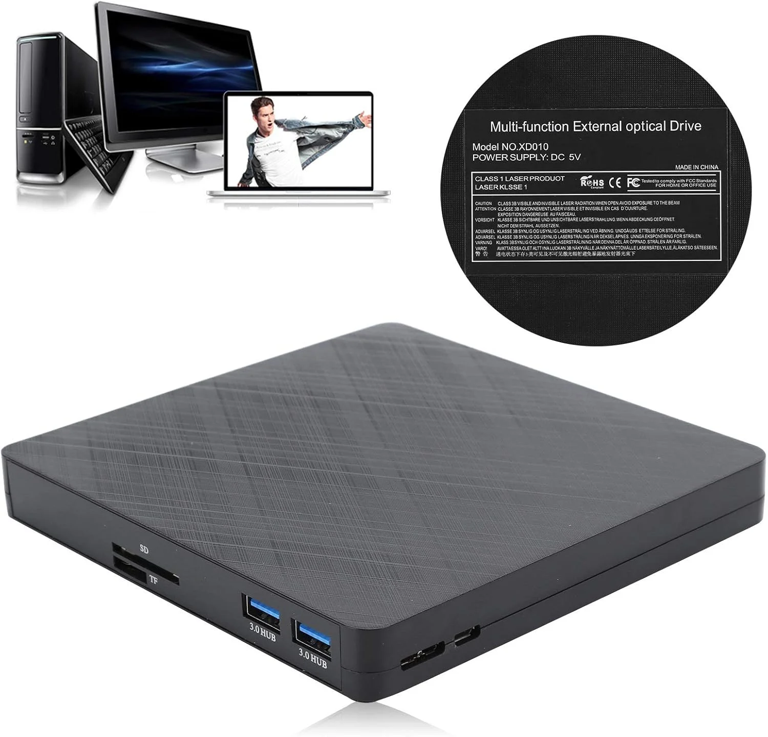 درایو DVD اکسترنال USB 3.0، رایتر و پلیر درایو نوری CD DVD برای کامپیوتر، دسکتاپ، Plug and Play برای خانه، اداره یا مسافرت