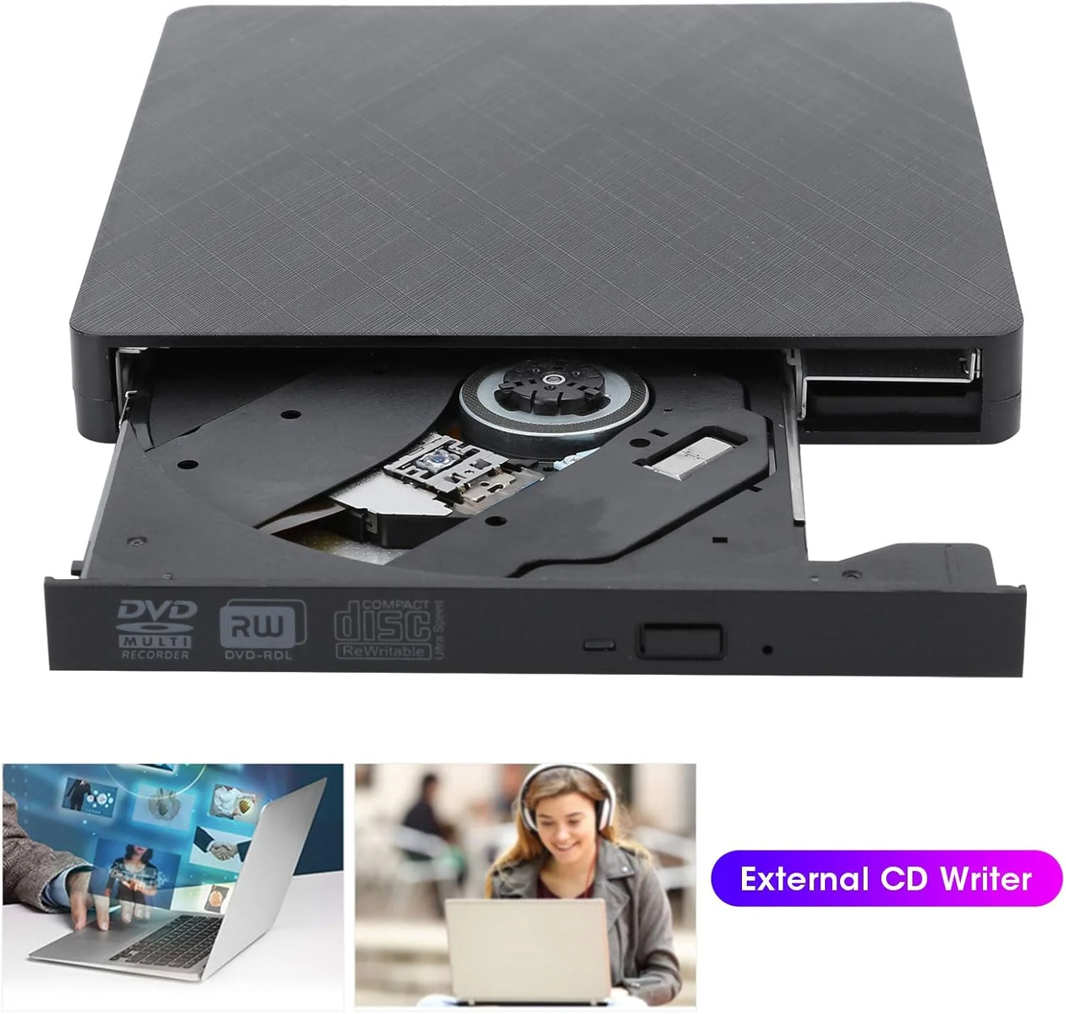 درایو DVD اکسترنال USB 3.0، رایتر و پلیر درایو نوری CD DVD برای کامپیوتر، دسکتاپ، Plug and Play برای خانه، اداره یا مسافرت