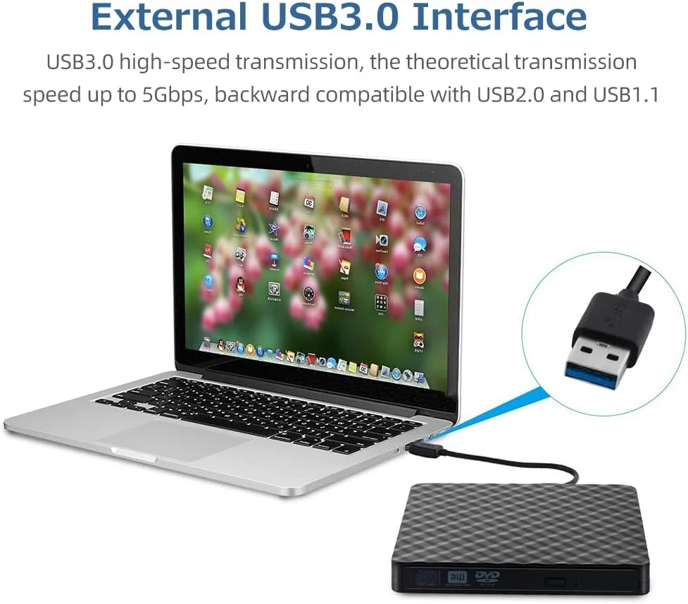 درایو نوری اکسترنال USB3.0، دی وی دی رایتر، پخش کننده سی دی، پشتیبانی از کاربردهای گسترده، مشکی