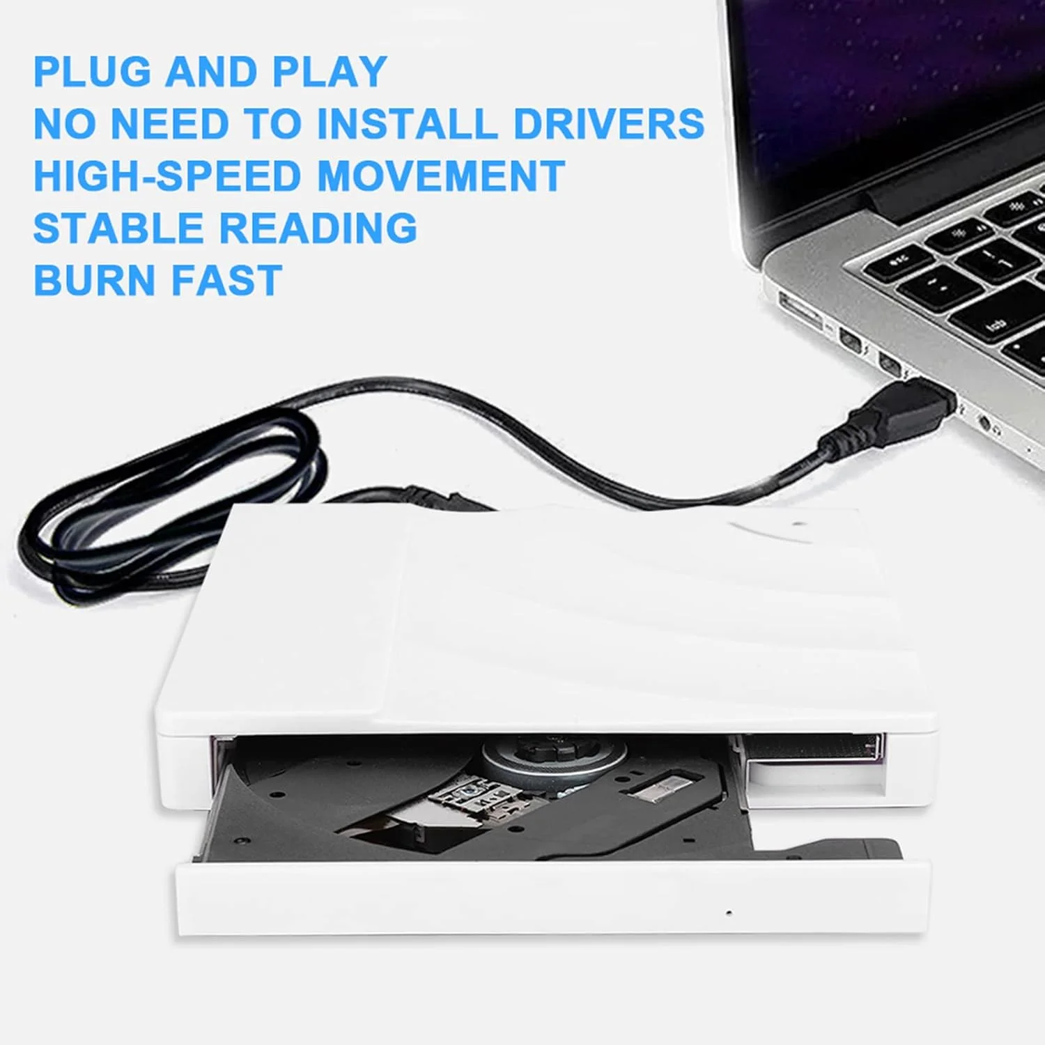 درایو نوری اکسترنال، دی وی دی رایتر USB 3.0 لمسی، پشتیبانی از رایت دیسک های فشرده 12 و 8 سانتی متری، لوازم جانبی برای نوت بوک/رومیزی/All-in-one (سفید)