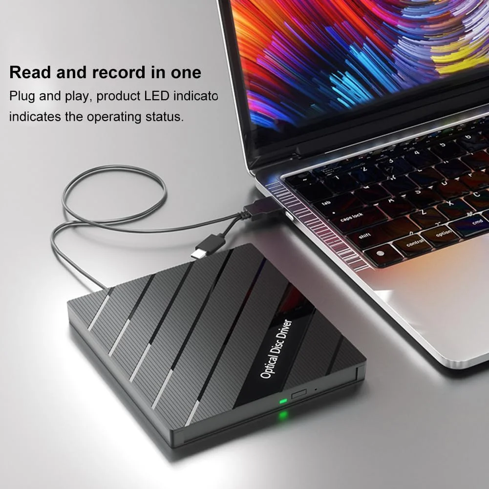 درایو نوری اکسترنال CD DVD RW USB 3.0 Type C هفت کاره با کارت خوان و هاب USB برای لپ تاپ و کامپیوتر ویندوز و مک