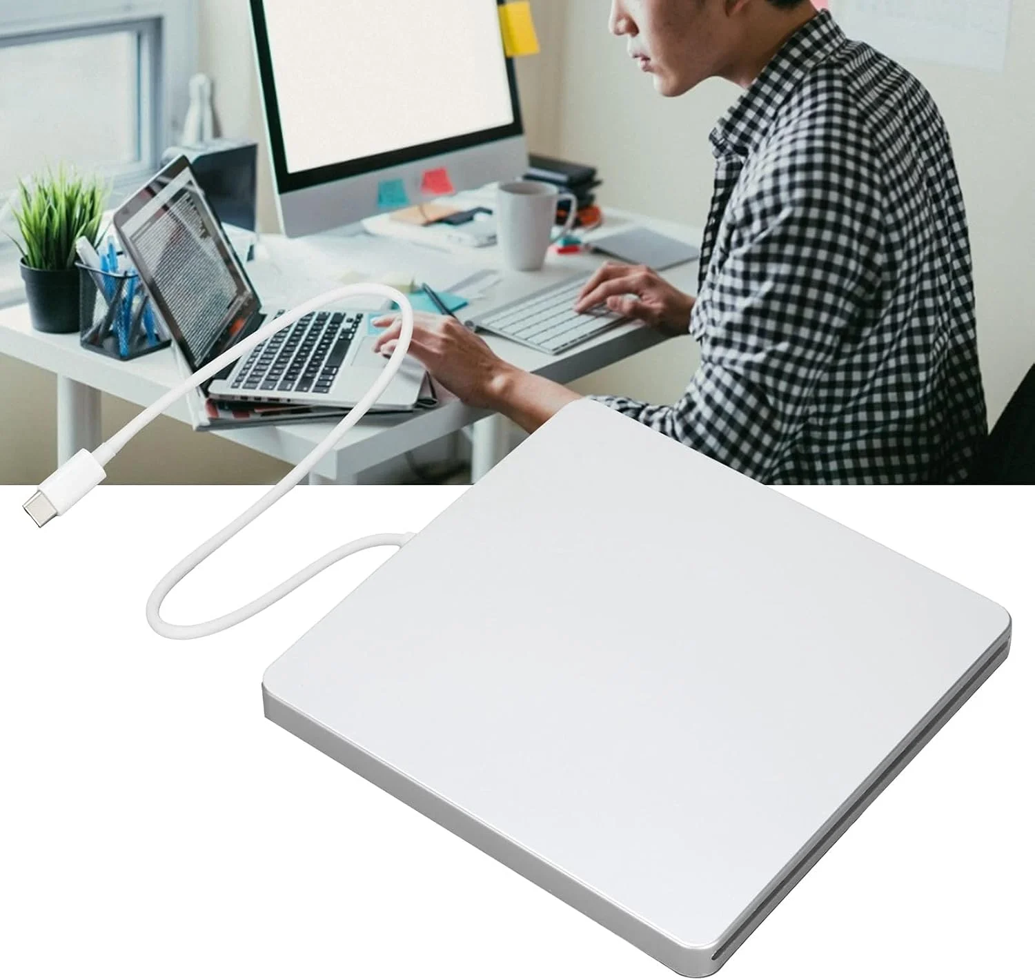 دی وی دی رایتر اکسترنال Type-C، درایو نوری اکسترنال Type-C با سرعت پایدار 5 گیگابیت بر ثانیه، اتصال آسان و سازگاری خوب، مناسب برای کامپیوترهای رومیزی