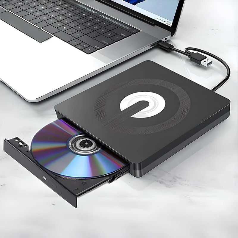 درایو نوری اکسترنال CD DVD با پورت USB 3.0 و Type-C، کم صدا، باریک و قابل حمل، CD DVD RW رایتر و ریدر، سازگار با سیستم عامل های Windows XP /7/8/10/11، Linux، MacOS، MacBook Air و Mac
