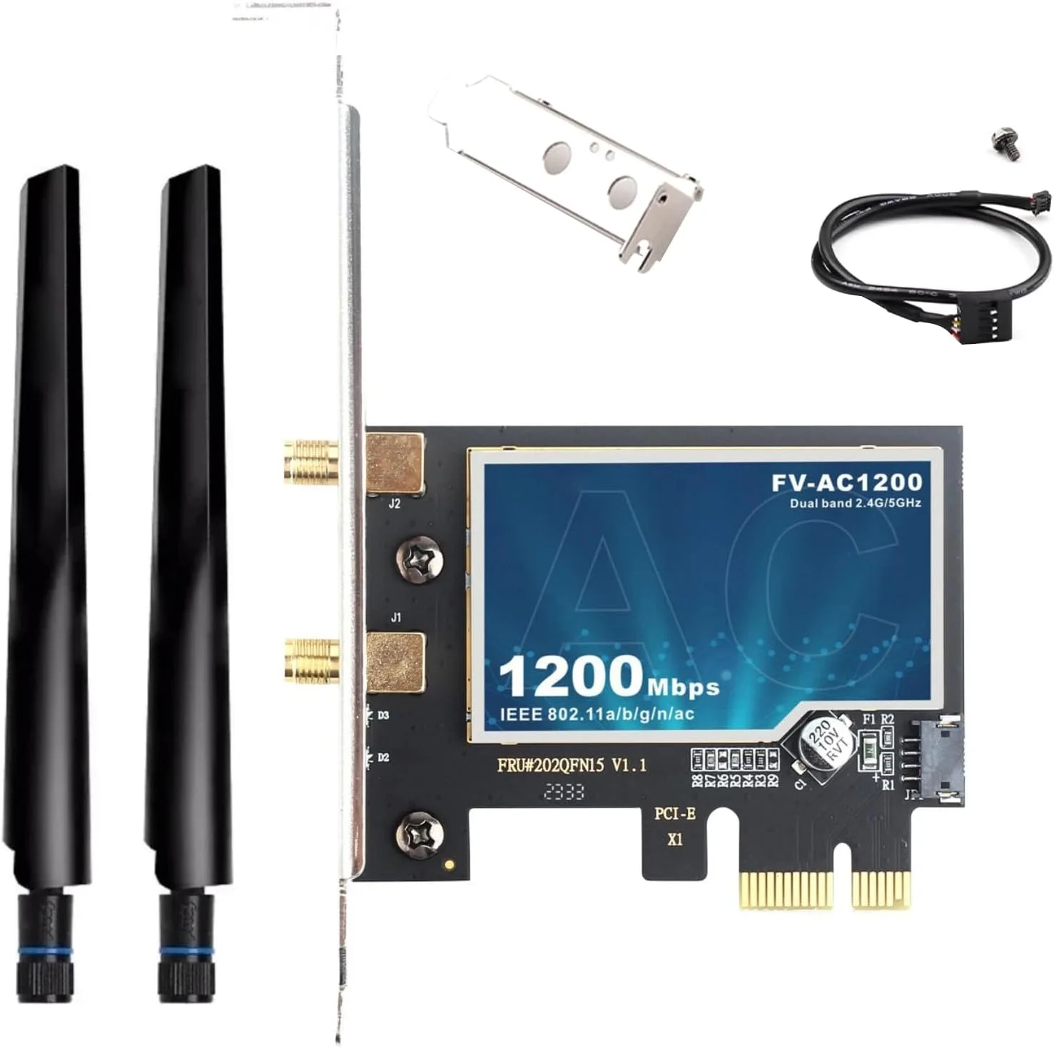 کارت شبکه FV-AC1200 PCIE آداپتور وای فای دو بانده AC با پشتیبانی از IEEE 802.11a/b/g/n حداکثر 867 مگابیت بر ثانیه برای هدفون و بلندگو