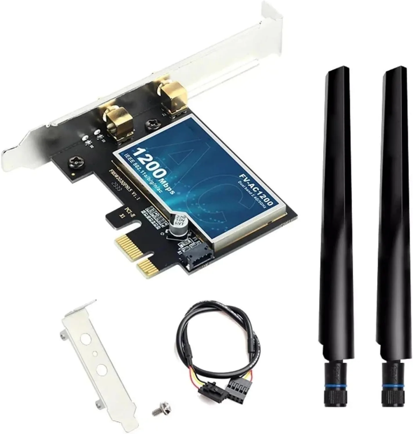 کارت شبکه FV-AC1200 PCIE آداپتور وای فای دو بانده AC با پشتیبانی از IEEE 802.11a/b/g/n حداکثر 867 مگابیت بر ثانیه برای هدفون و بلندگو