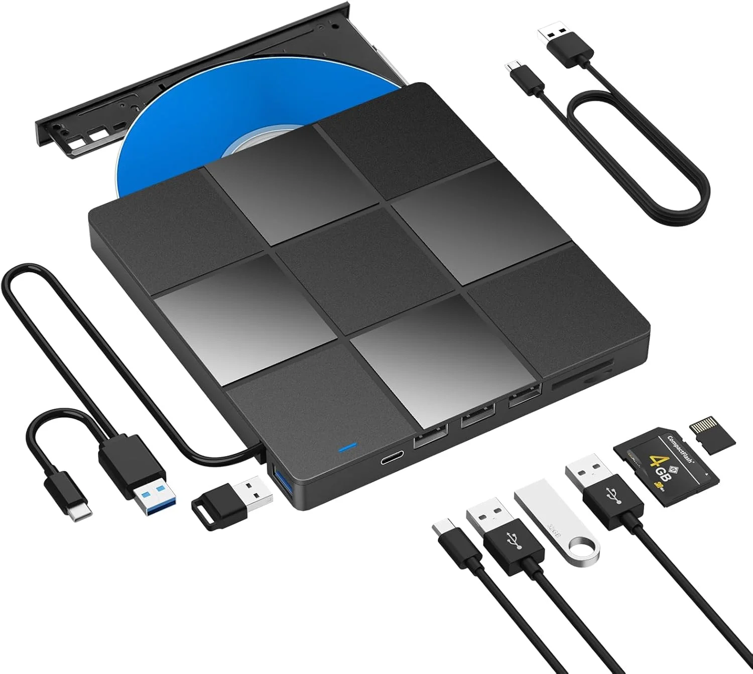 درایو DVD اکسترنال Hyripe با USB 3.0 Type-C، درایو اکسترنال قابل حمل برای لپ تاپ و کامپیوتر، درایو DVD اکسترنال Plug and Play CD-ROM Burner برای ویندوز 10/7/8/XP مک بوک ایر/پرو