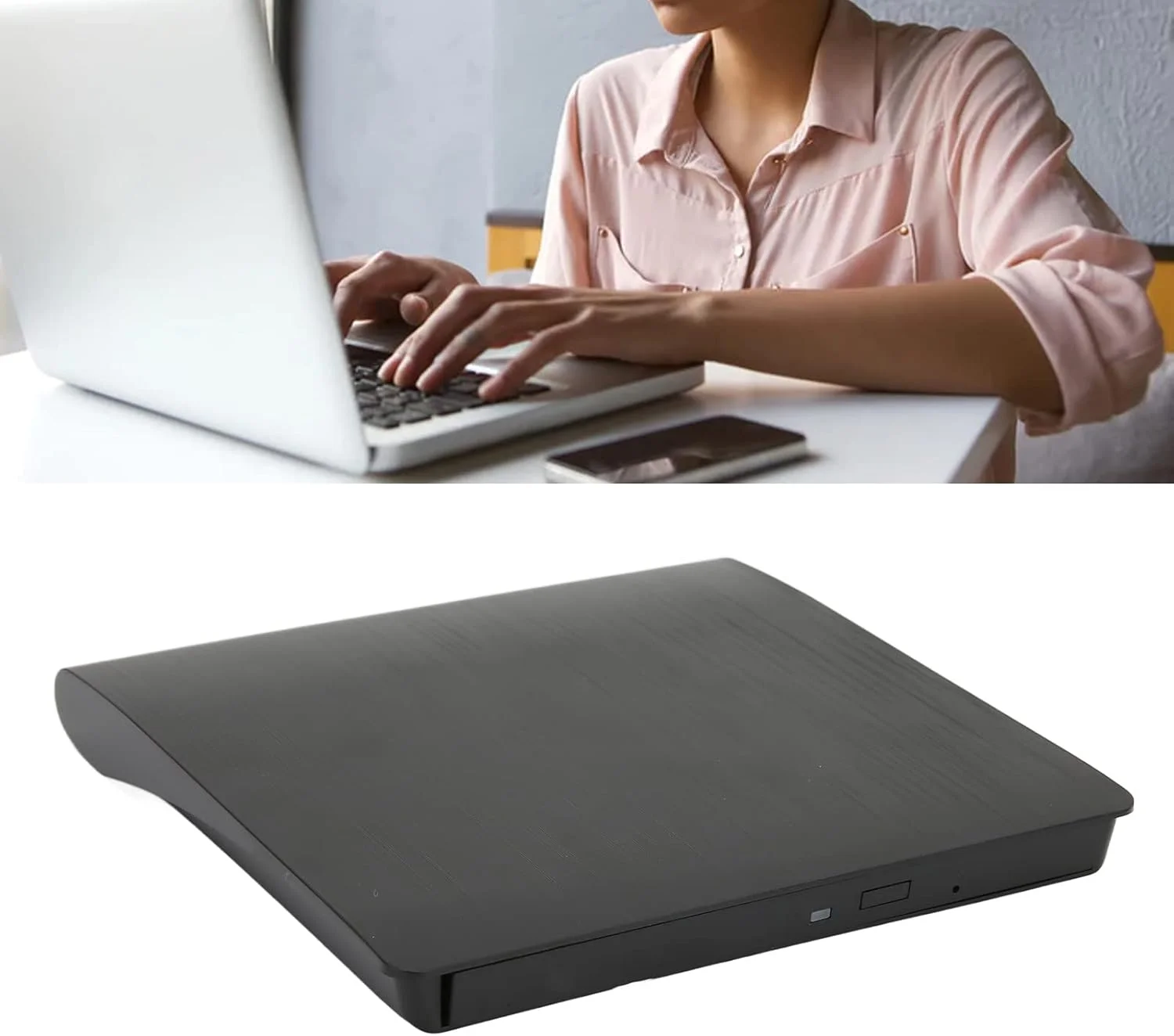 محفظه درایو DVD اکسترنال، استاندارد USB3.0 انتقال USB3.0 محفظه درایو نوری فوق العاده باریک برای لپ تاپ و کامپیوتر رومیزی - مشکی