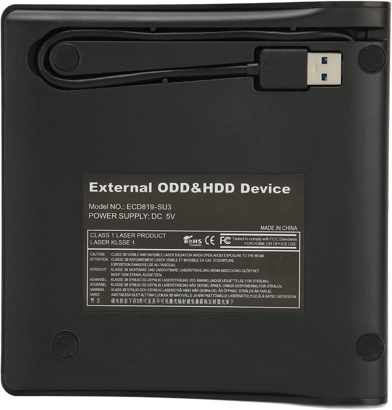 محفظه درایو DVD اکسترنال، استاندارد USB3.0 انتقال USB3.0 محفظه درایو نوری فوق العاده باریک برای لپ تاپ و کامپیوتر رومیزی - مشکی