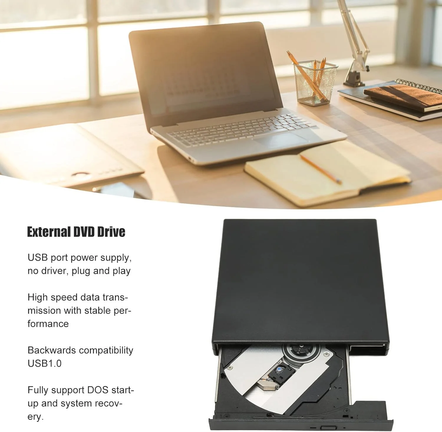 درایو DVD اکسترنال، فوق العاده باریک CD USB 2.0، CD، VCD، SVCD، CD R/RW، DVD R/RW قابل حمل