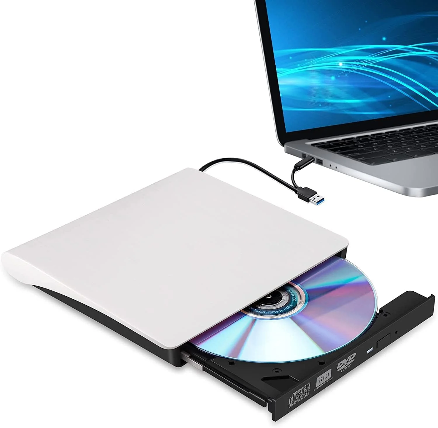 درایو نوری اکسترنال CD/DVD برای لپ تاپ، پخش کننده CD/DVD تایپ C USB 3.0 قابل حمل، رایتر و ریدر سازگار با مک بوک پرو/ایر iMac دسکتاپ ویندوز 7/8/10/XP/Vista (سفید) درایو نوری اکسترنال CD/DVD برای لپ تاپ، پخش کننده CD/DVD تایپ C USB 3.0 قابل حمل، رایتر و ریدر سازگار با مک بوک پرو/ایر iMac دسکتاپ ویندوز 7/8/10/XP/Vista (سفید)