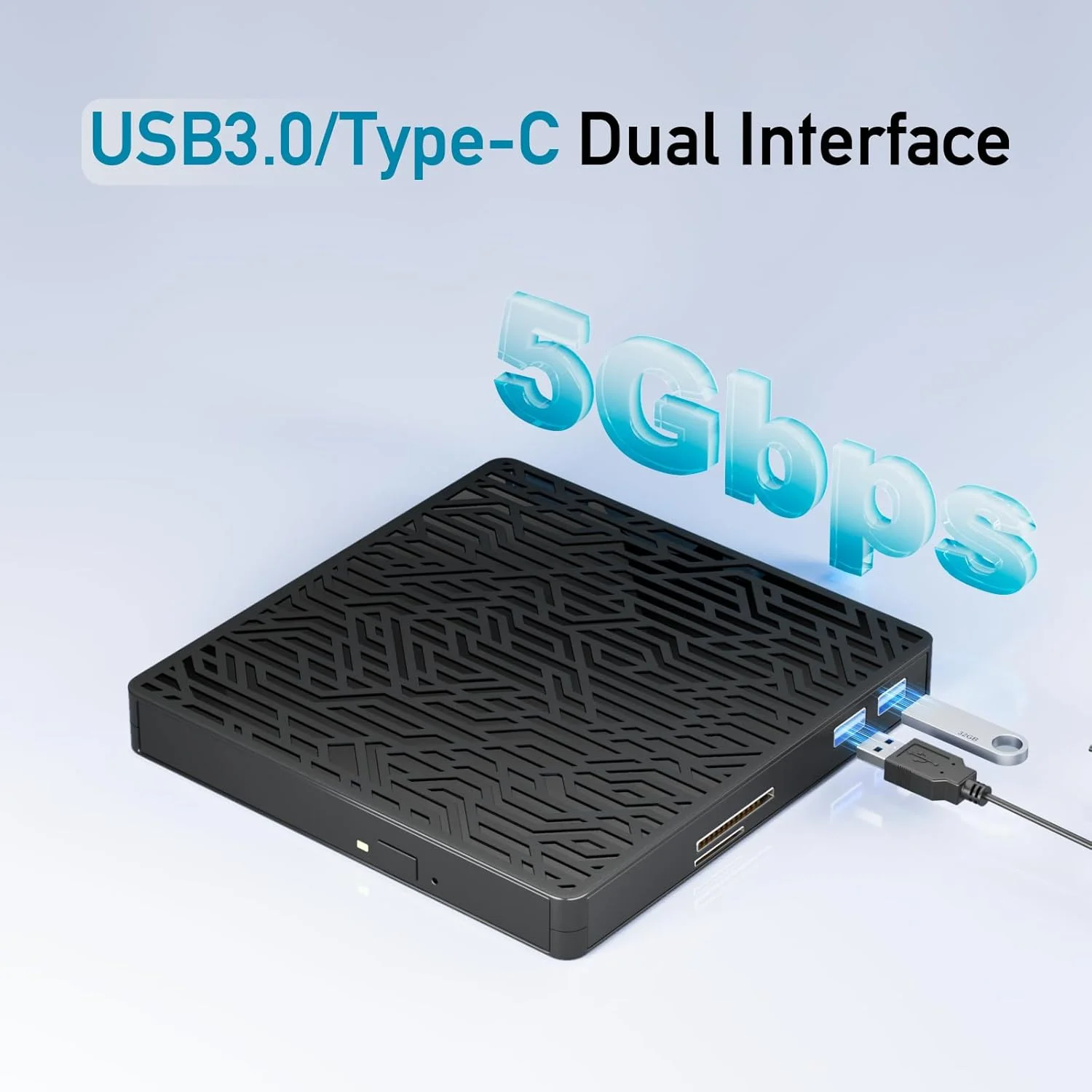 درایو بلوری اکسترنال 5 در 1 برای لپ تاپ، درایو بلوری/DVD اکسترنال قابل حمل برای کامپیوتر، USB 3.0 و Type-C بلوری رایتر با پشتیبانی از دیسک 50G، درایو بلوری USB با پورت TF SD برای ویندوز لینوکس مک OS