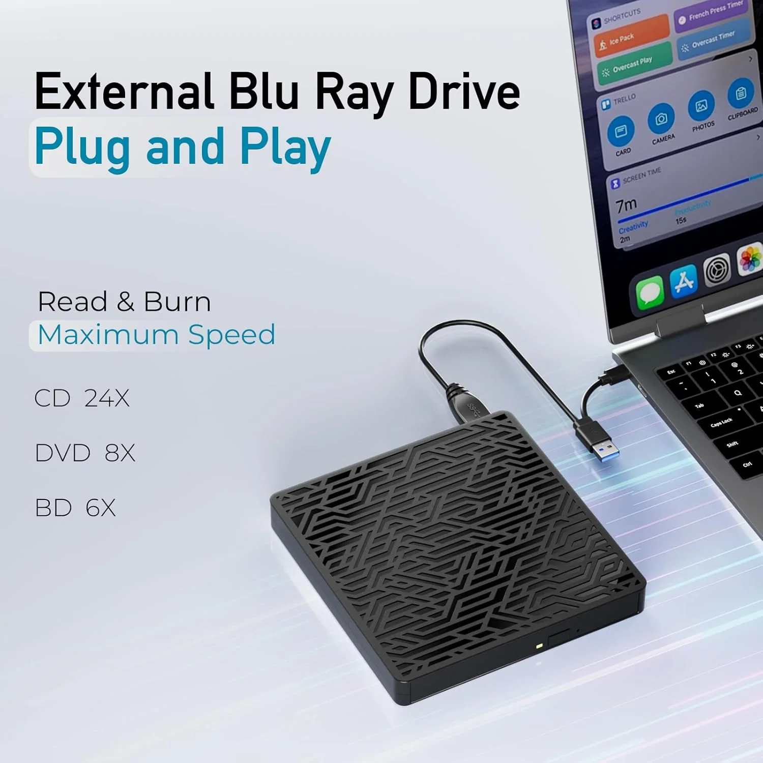 درایو بلوری اکسترنال 5 در 1 برای لپ تاپ، درایو بلوری/DVD اکسترنال قابل حمل برای کامپیوتر، USB 3.0 و Type-C بلوری رایتر با پشتیبانی از دیسک 50G، درایو بلوری USB با پورت TF SD برای ویندوز لینوکس مک OS