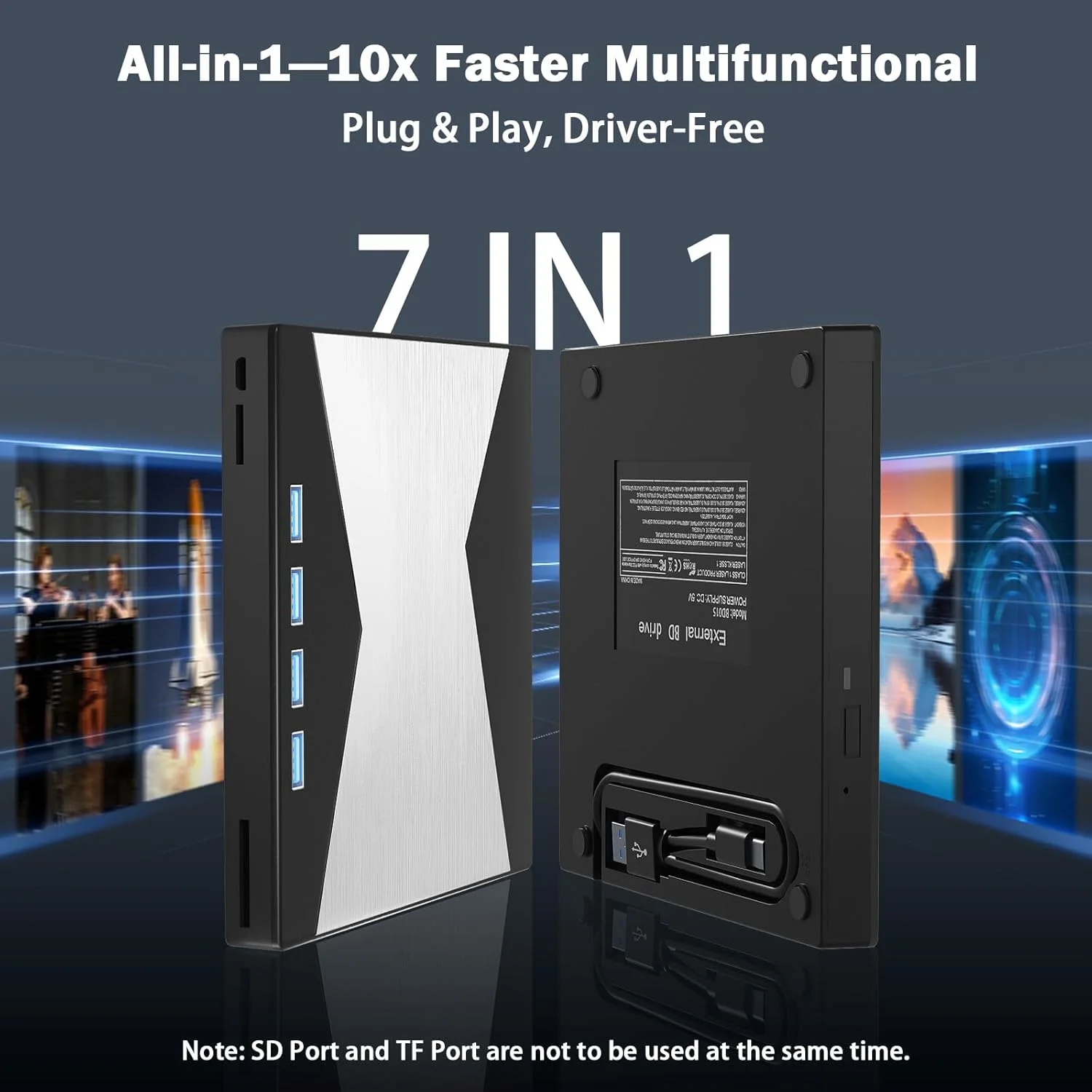 درایو بلوری اکسترنال، پخش کننده بلوری قابل حمل 4K USB 3.0 Type-C UHD BD با پورت SD/TF، درایو بلوری CD/DVD R/W 3D، درایو بلوری اکسترنال 4k سازگار با لپ تاپ های ویندوز و مک