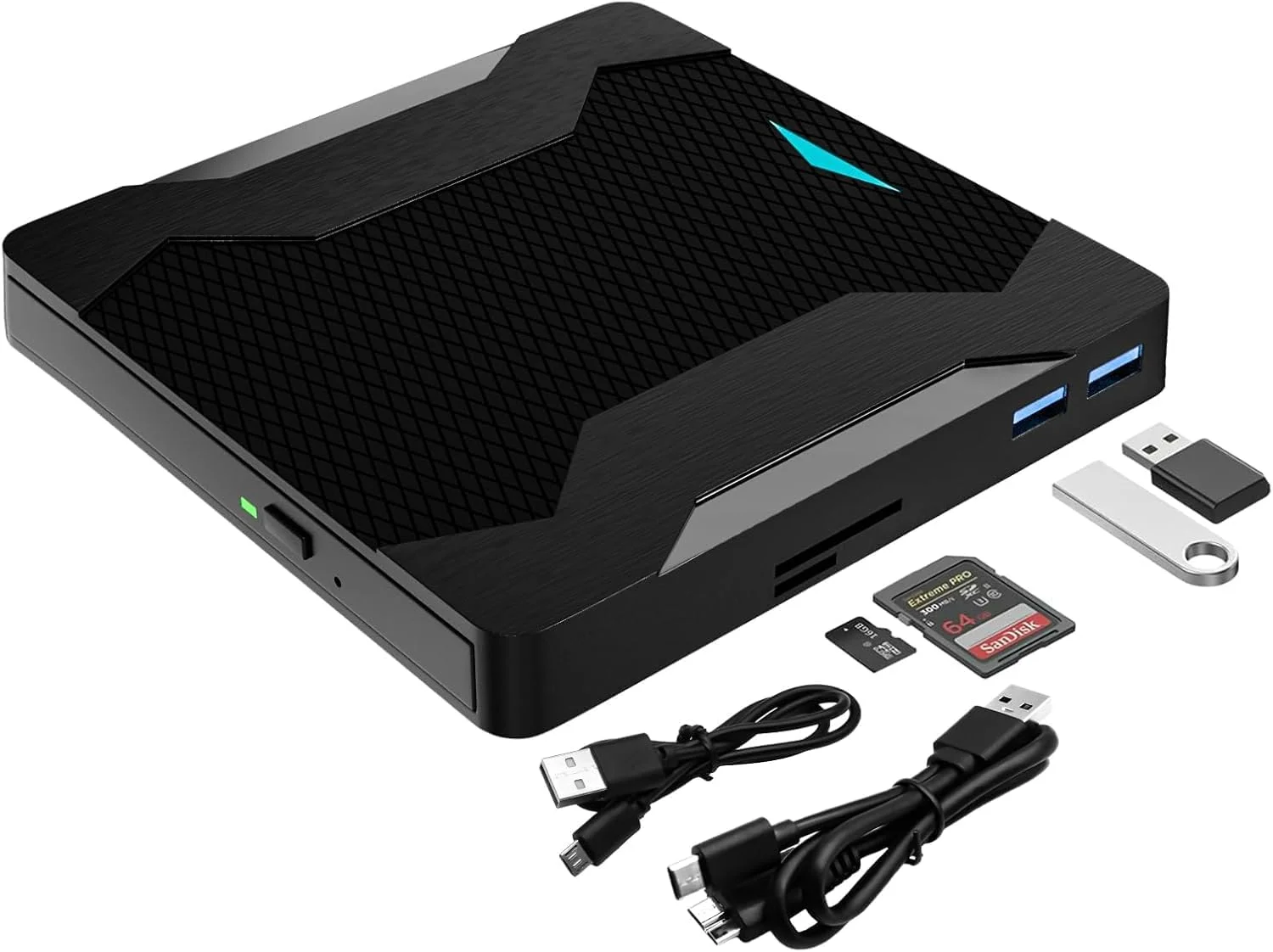 درایو نوری اکسترنال CD/DVD ازونی USB 3.0 و Type-C با نور پس زمینه متغیر، پورت USB و اسلات SD TF برای ویندوز 7/8/10/11، مک OS و لینوکس درایو نوری اکسترنال CD/DVD ازونی USB 3.0 و Type-C با نور پس زمینه متغیر، پورت USB و اسلات SD TF برای ویندوز 7/8/10/11، مک OS و لینوکس