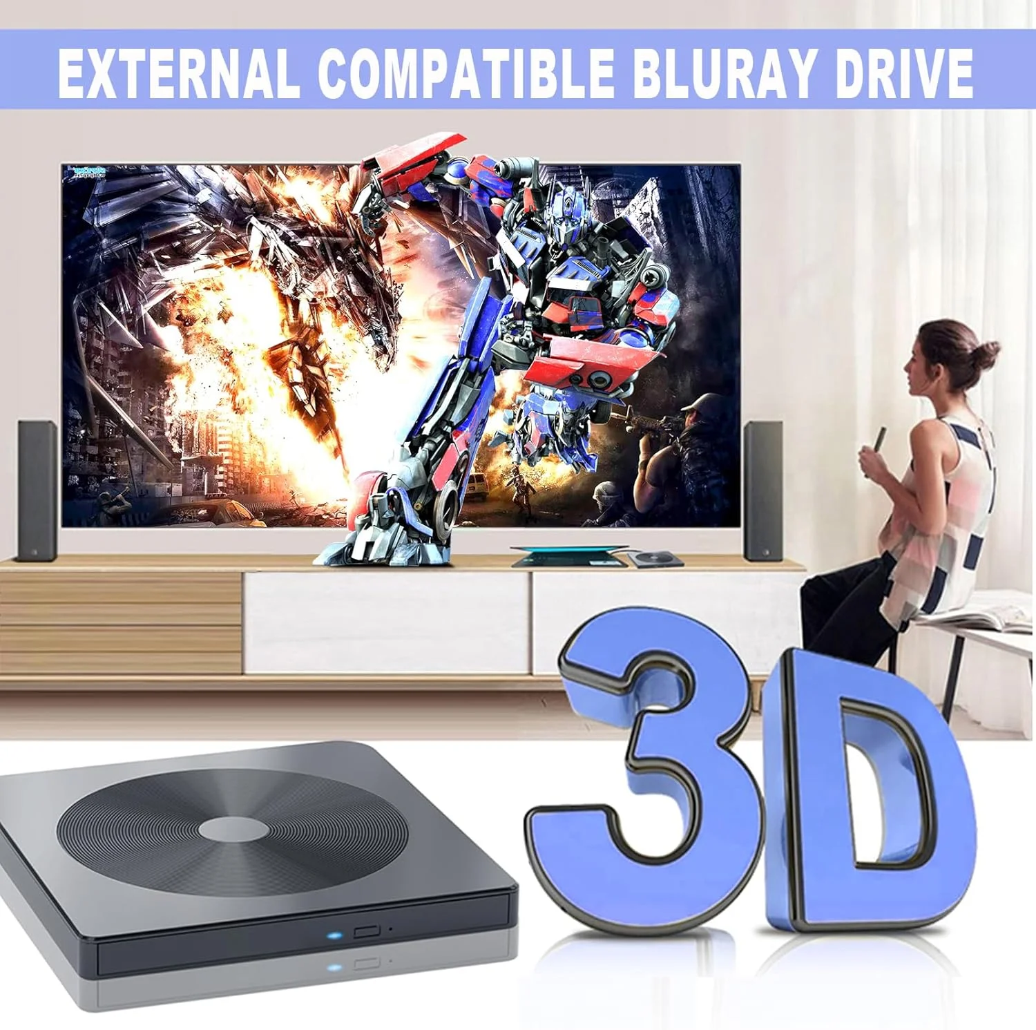 درایو بلوری اکسترنال، پخش کننده/رایتر قابل حمل، سازگار با USB 3.0 و Type-C DVD DVD BD، سازگار با Win7-11/Mac OS