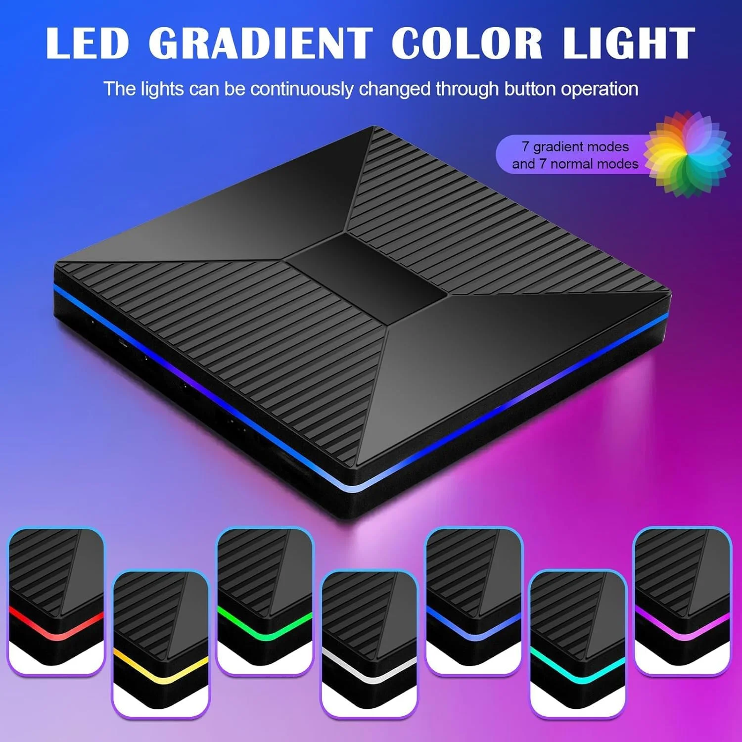 درایو نوری اکسترنال CD DVD با نورپردازی محیطی، پورت های USB C USB/SD/TF، CD/DVD +/-RW، رایتر و ریدر دیسک نوری برای لپ تاپ PC مک بوک ایر/پرو، ویندوز 11/10 (مشکی)