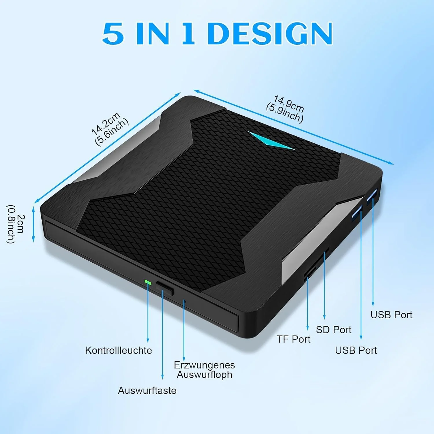 درایو نوری اکسترنال CD/DVD ازونی USB 3.0 و Type-C با نور پس زمینه متغیر، پورت USB و اسلات SD TF برای ویندوز 7/8/10/11، مک OS و لینوکس درایو نوری اکسترنال CD/DVD ازونی USB 3.0 و Type-C با نور پس زمینه متغیر، پورت USB و اسلات SD TF برای ویندوز 7/8/10/11، مک OS و لینوکس