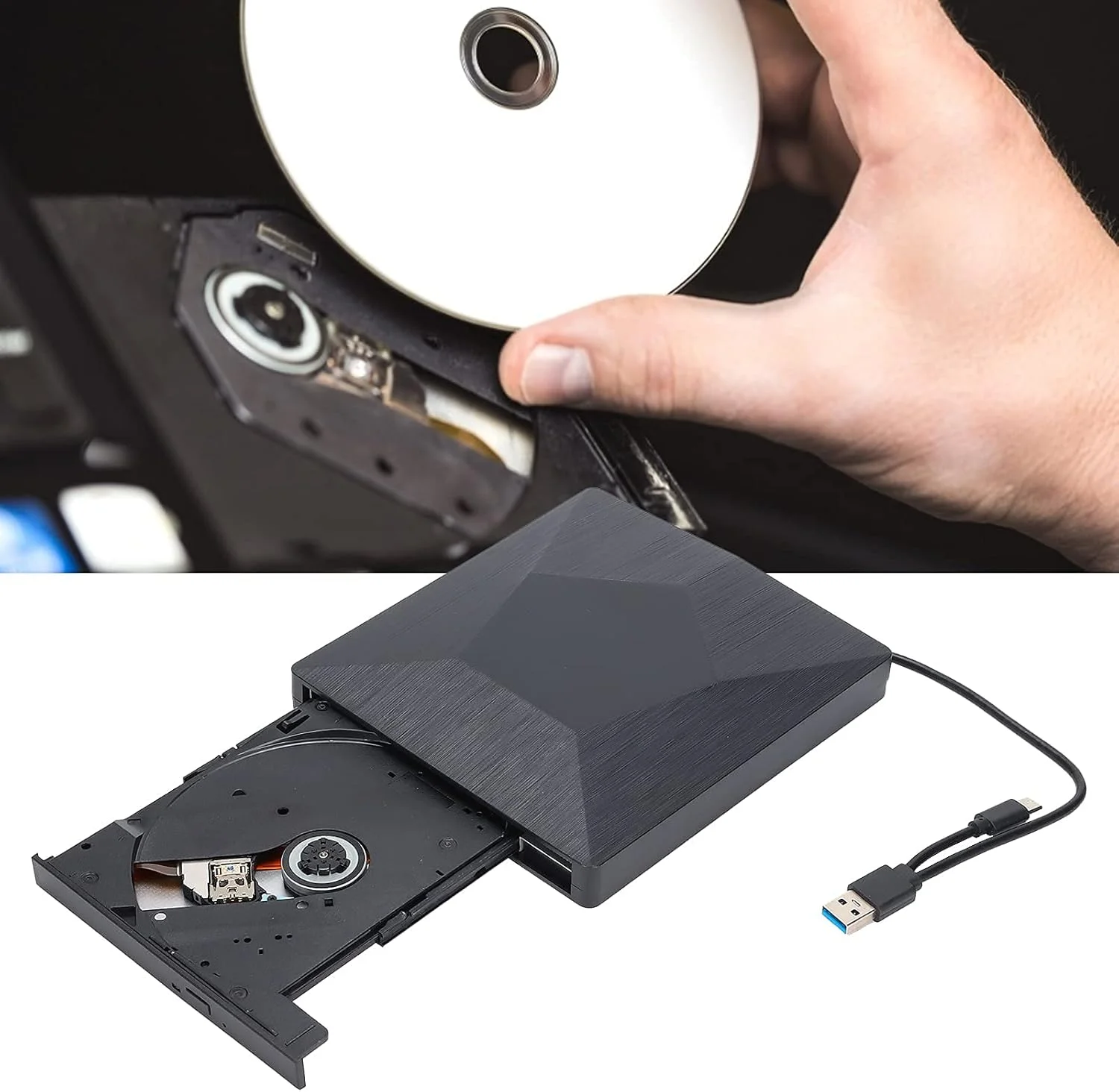 درایو اکسترنال CD DVD برای لپ تاپ، USB 3.0 و Type-C CD DVD رایتر، درایو اپتیکال اکسترنال DVD CD پلیر برای ویندوز XP/2000/2003/7/8/10/Vista/OS X