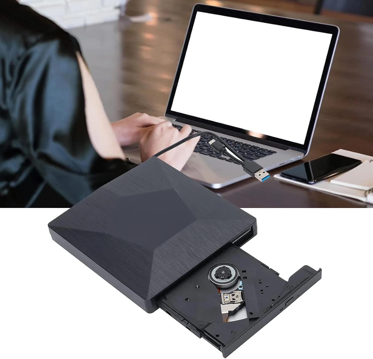 درایو اکسترنال CD DVD برای لپ تاپ، USB 3.0 و Type-C CD DVD رایتر، درایو اپتیکال اکسترنال DVD CD پلیر برای ویندوز XP/2000/2003/7/8/10/Vista/OS X