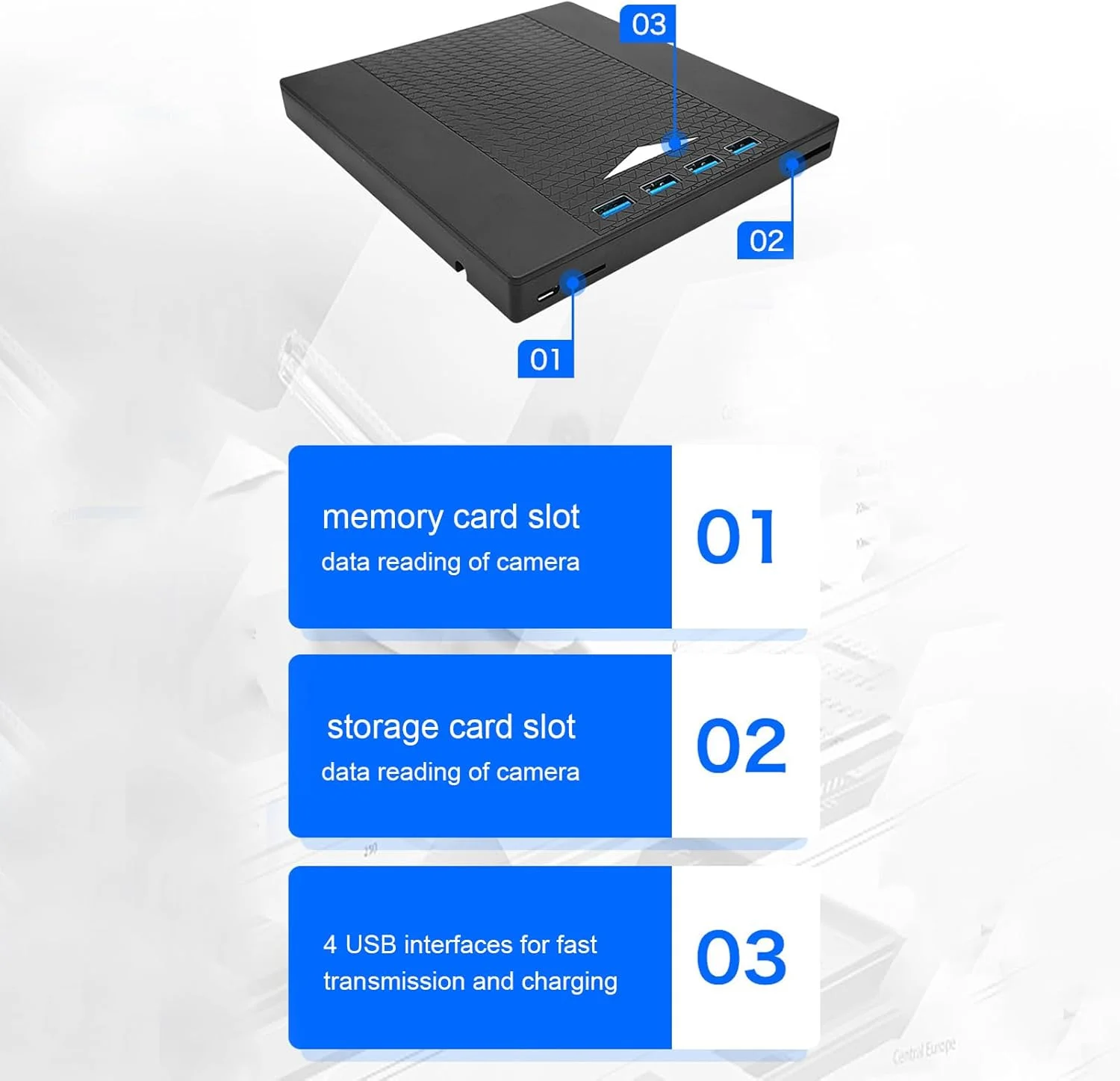 دی وی دی رایتر اکسترنال Denash با قابلیت چندگانه، دارای اسلات کارت حافظه و 4 پورت USB 3.0 برای چندرسانه‌ای